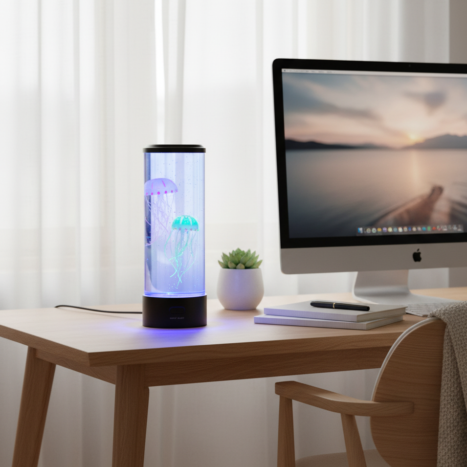 Color-Changing Jellyfish LED Table Lamp with Water Motion Effect for Bedroom & Living Room | Thomler