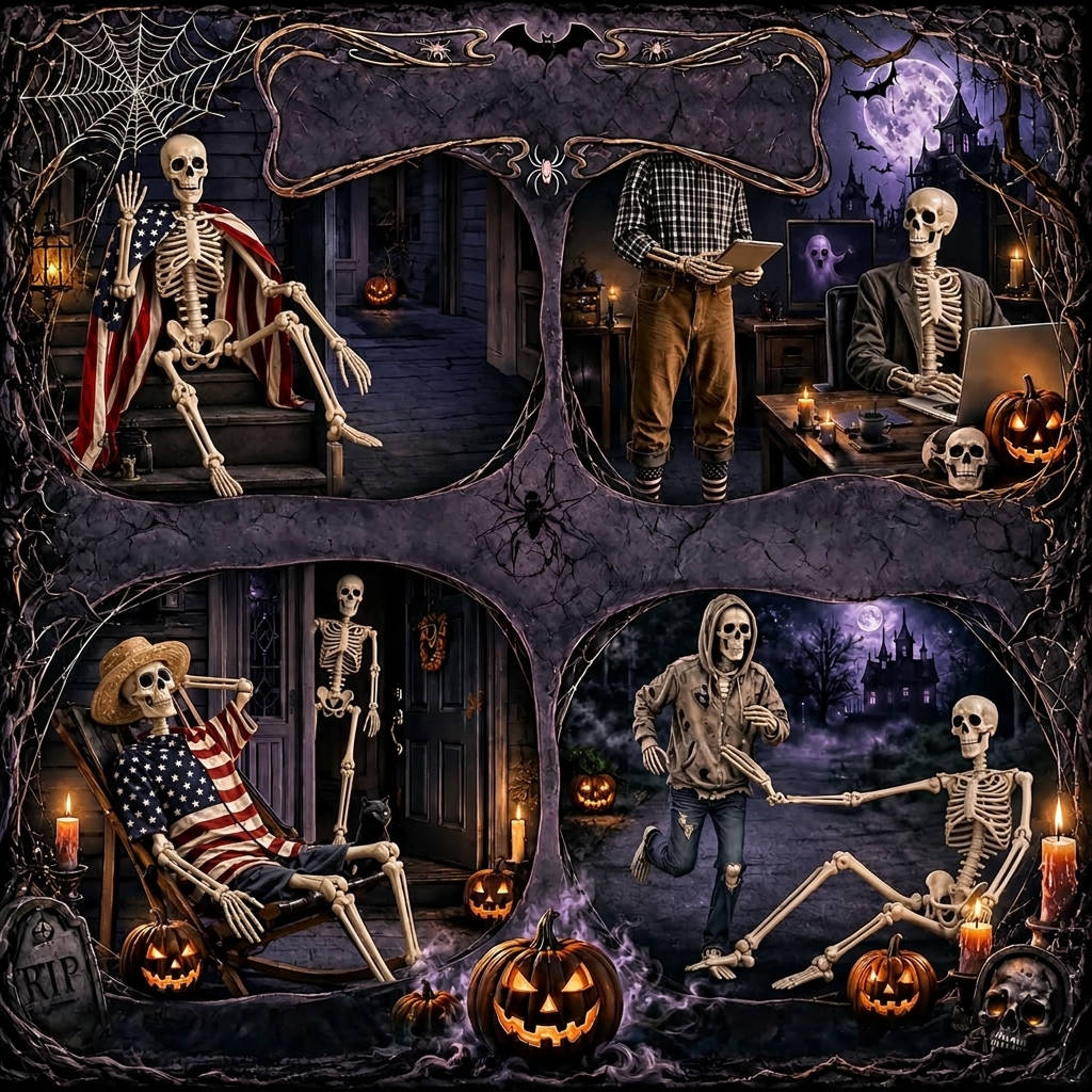 Full-Body Poseable Skeleton Decorations – 3 ft Tall, Set of 2 for Halloween Yard Displays | Thomler