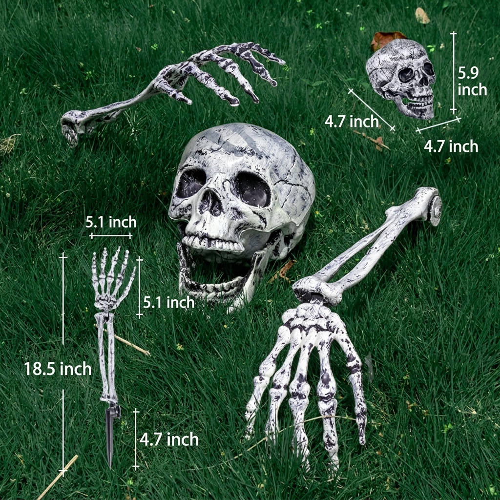 Ground-Emerging Skeleton Yard Stakes – Skull & Arms Halloween Lawn Decor for Outdoor Garden & Graveyard Scenes | Thomler