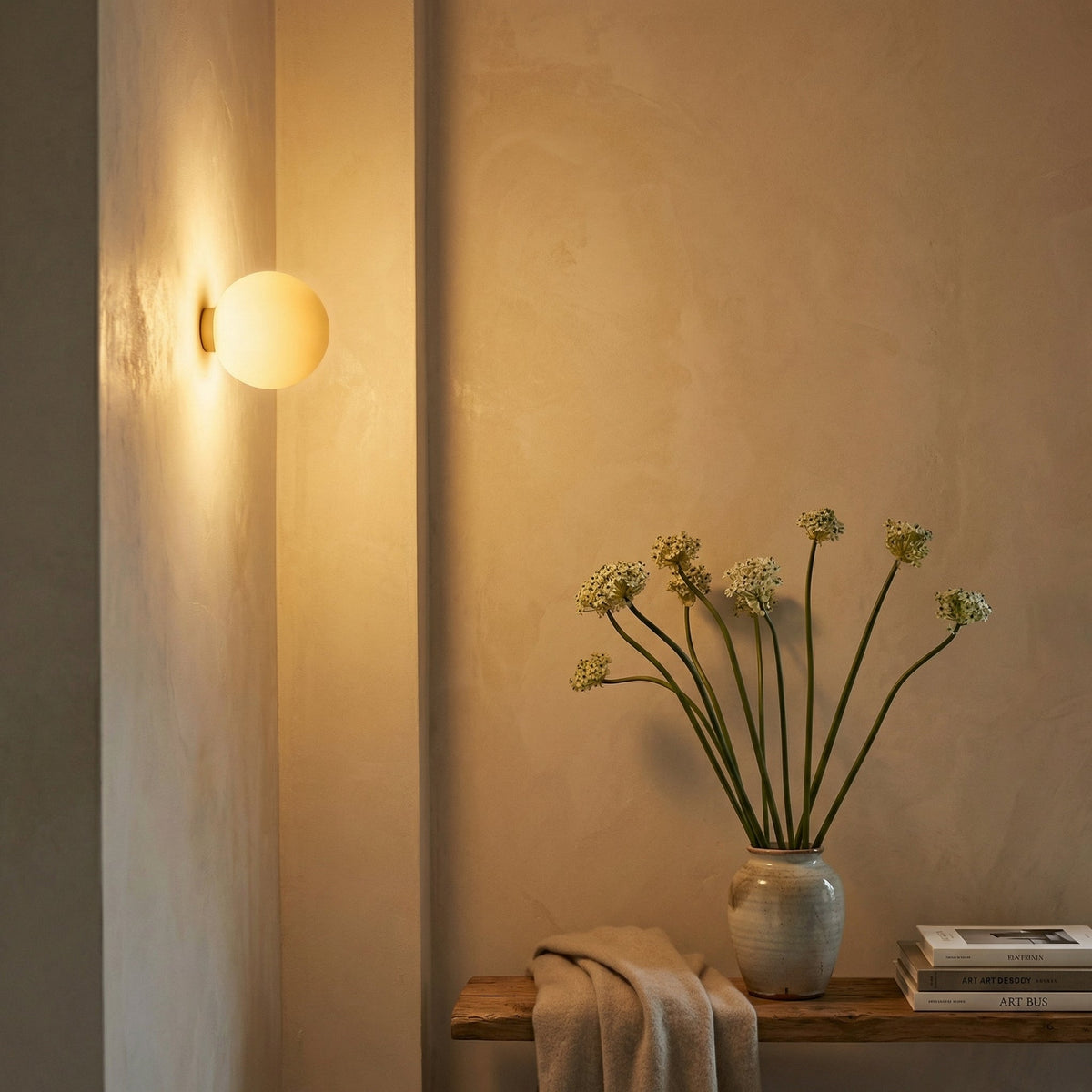 Frosted Glass LED Wall Sconce – Spherical Fixture for Bedroom, Bath & Entry | Modern Ambient Lighting | Thomler