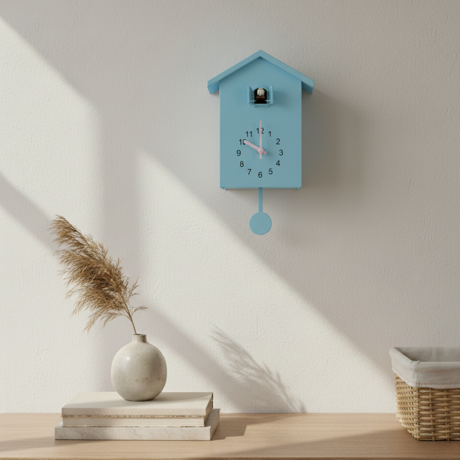 Quartz Wall Clock with Hourly Bird Call | Silent Movement Timepiece | Wood & Resin Construction for Living Room Kitchen Office | Modern | Thomler