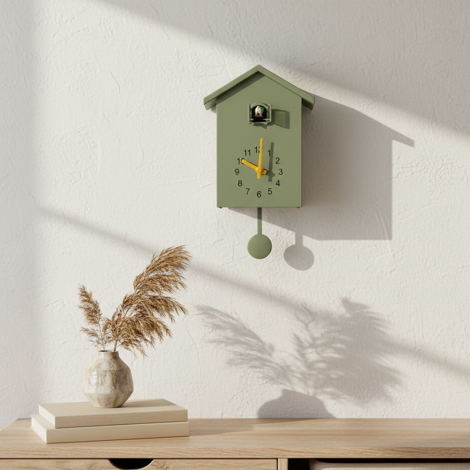 Quartz Wall Clock with Hourly Bird Call | Silent Movement Timepiece | Wood & Resin Construction for Living Room Kitchen Office | Modern | Thomler