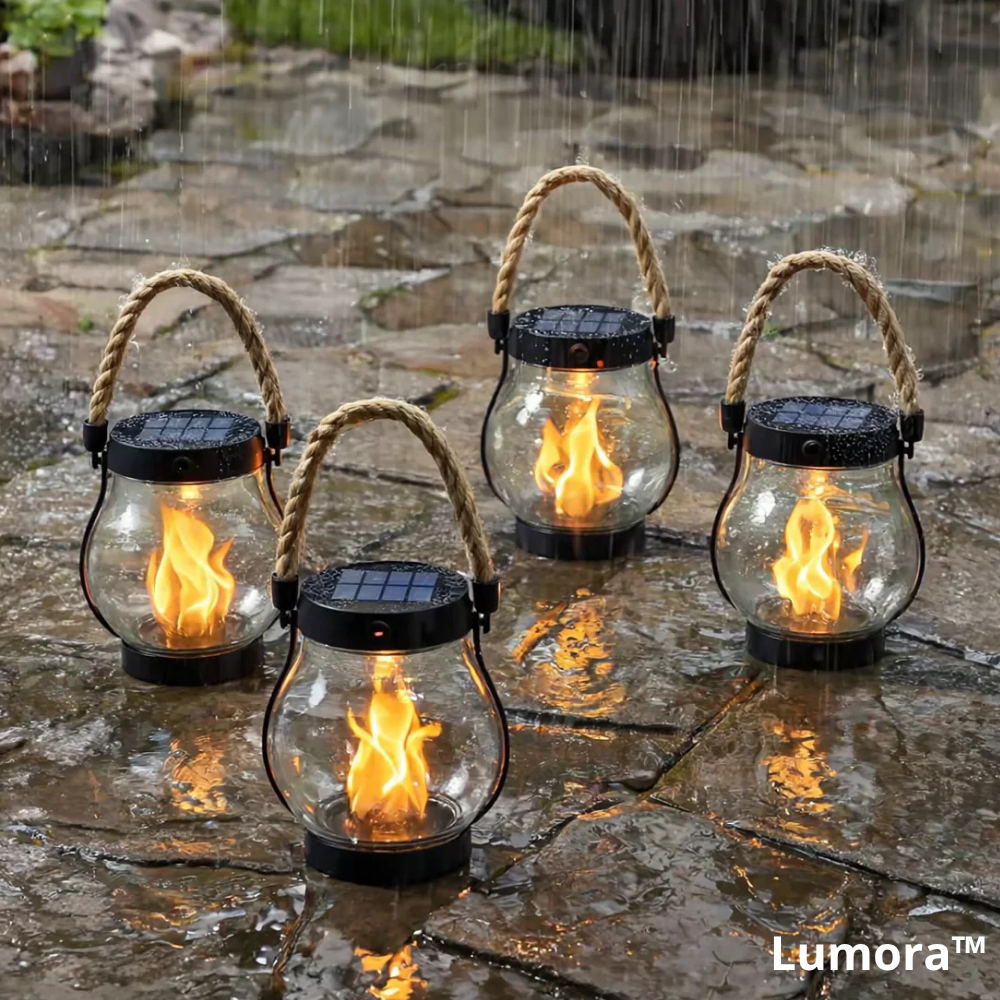 Solar Lantern Plastic 28.0 cm Outdoor Hanging LED Flame Effect Garden Patio Balcony Light Waterproof | Thomler