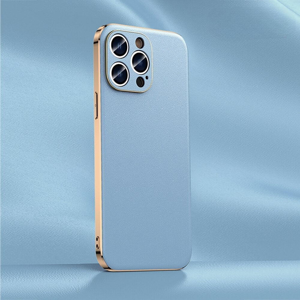 Premium Cowhide Leather iPhone Case with Metallic Frame Edge Protection for iPhone 12 13 14 15 16 17 Pro Max | Thomler