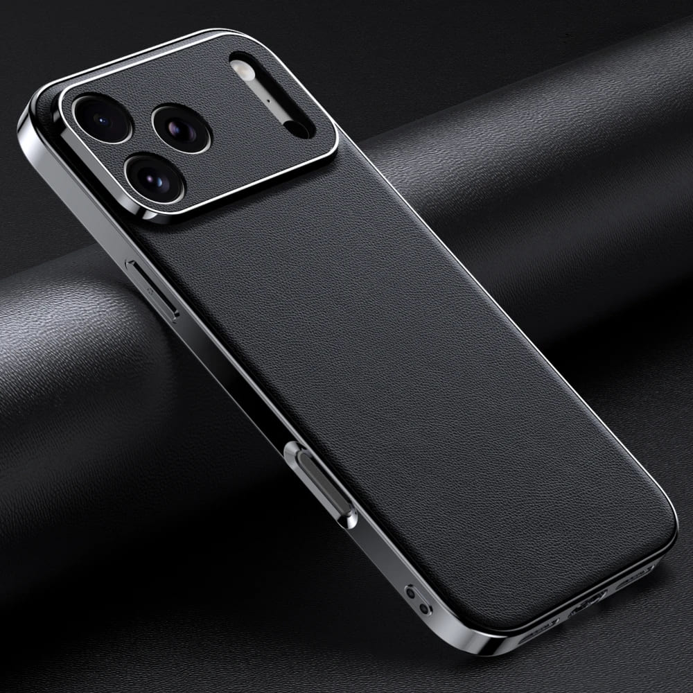 Premium Cowhide Leather iPhone Case with Metallic Frame Edge Protection for iPhone 12 13 14 15 16 17 Pro Max | Thomler