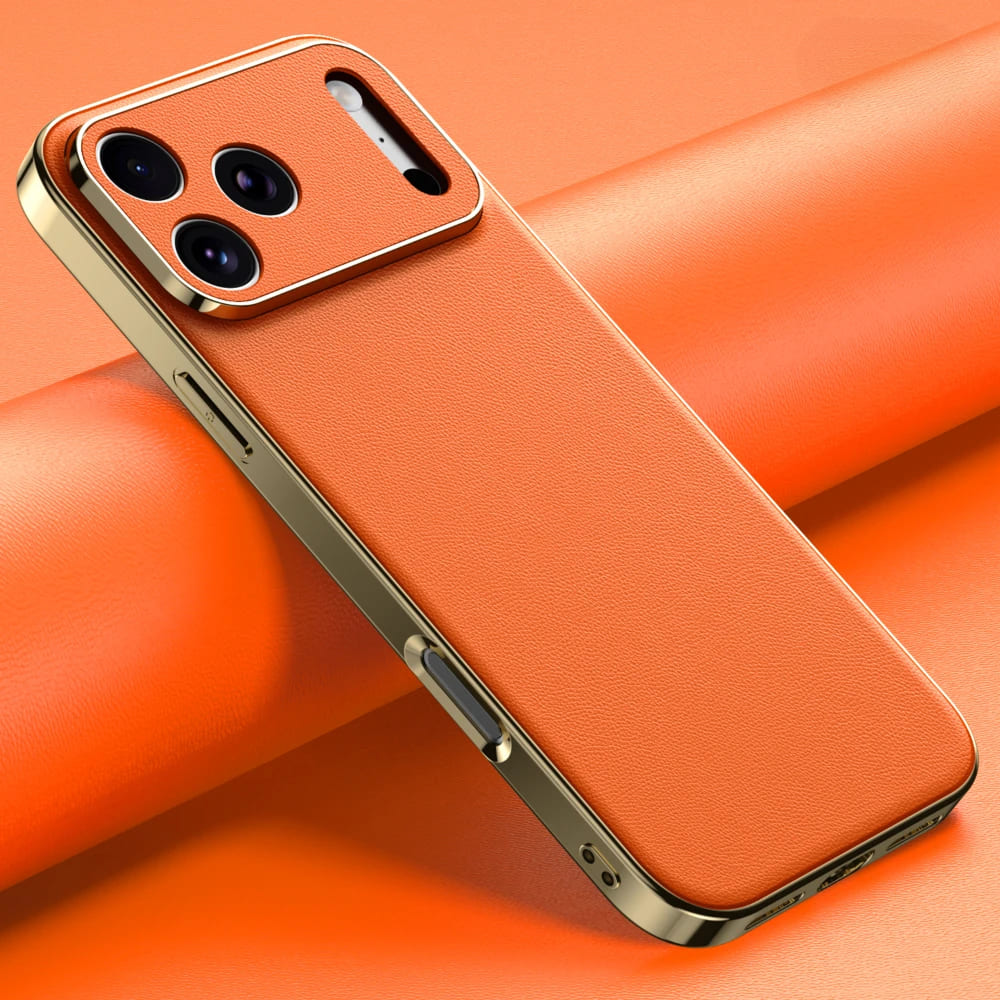 Premium Cowhide Leather iPhone Case with Metallic Frame Edge Protection for iPhone 12 13 14 15 16 17 Pro Max | Thomler