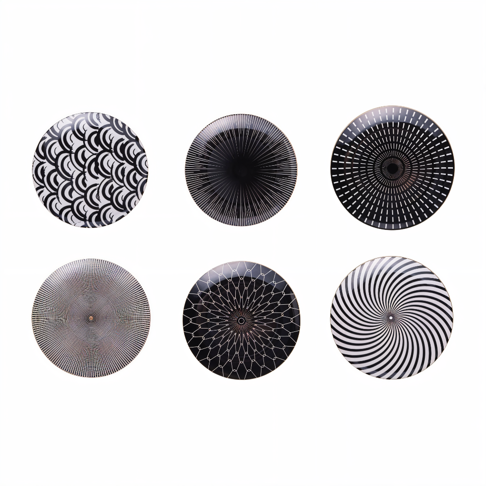 Porcelain Plate 25.0 cm (9.8") Geometric Black White Dining Table Serving Decorative Dinnerware Gold Rim Collection | Thomler