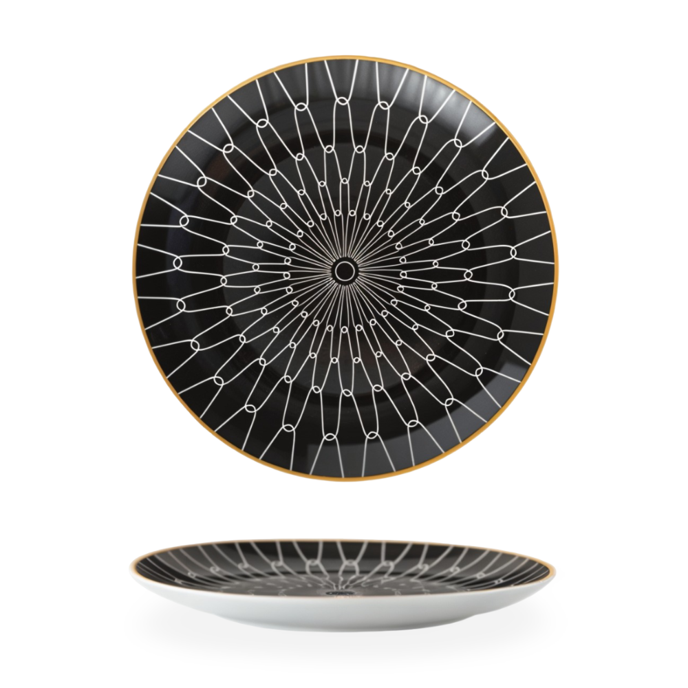 Porcelain Plate 25.0 cm (9.8") Geometric Black White Dining Table Serving Decorative Dinnerware Gold Rim Collection | Thomler