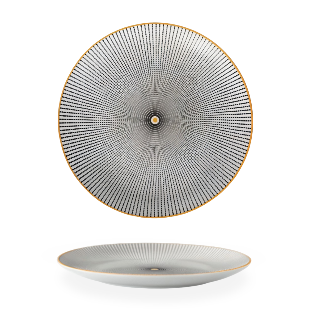 Porcelain Plate 25.0 cm (9.8") Geometric Black White Dining Table Serving Decorative Dinnerware Gold Rim Collection | Thomler