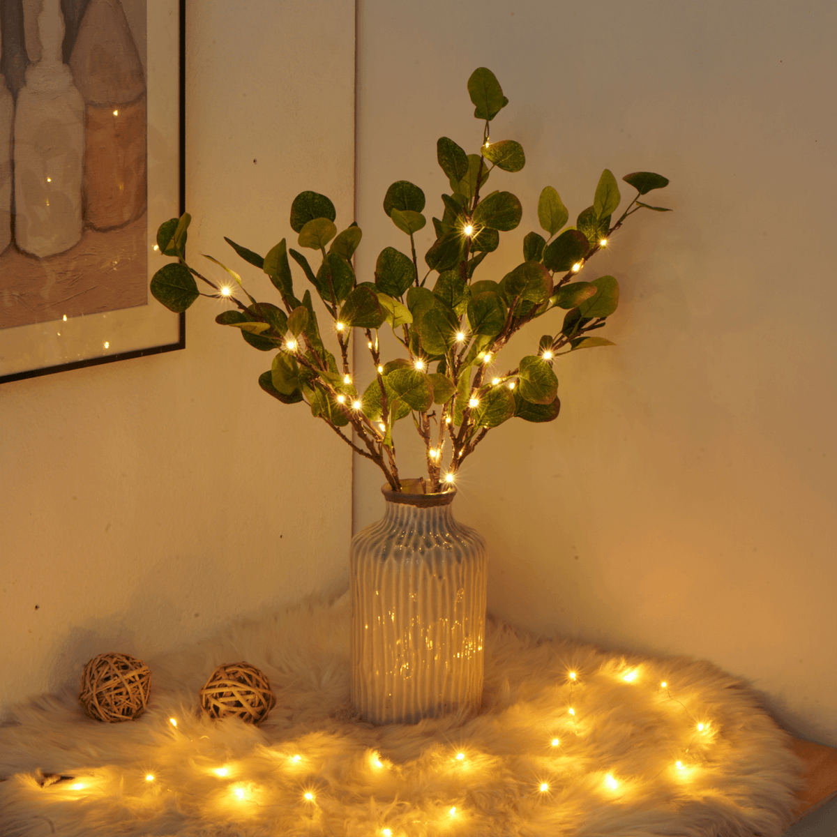 Battery Powered LED Twig Branch Light String with 120 Warm White Micro Lights for Vases, Centerpieces, and Home Decor Accents | Thomler