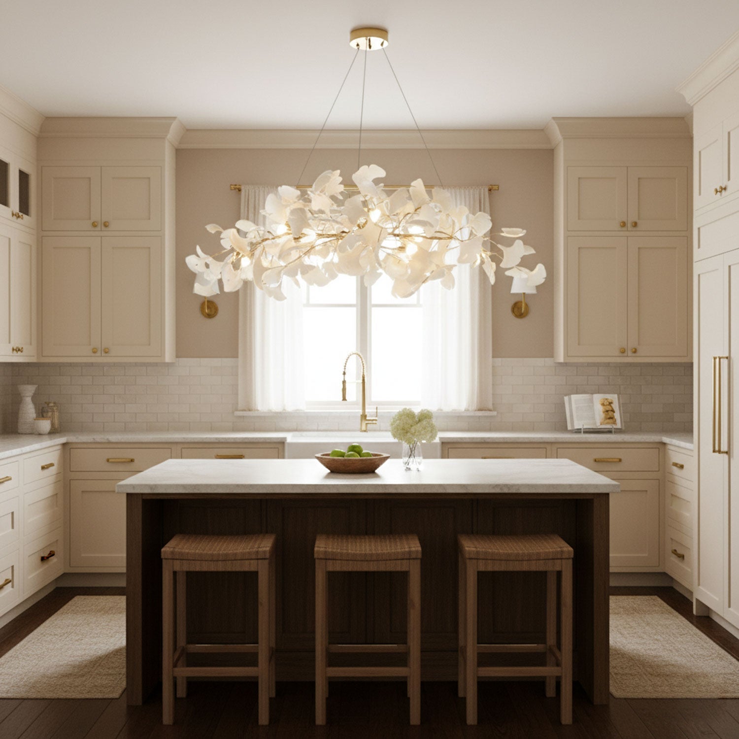 Ginkgo Tree Ceramic Petal Chandelier 70 in x 27.6 in Gold Indoor Ceiling Light | Thomler