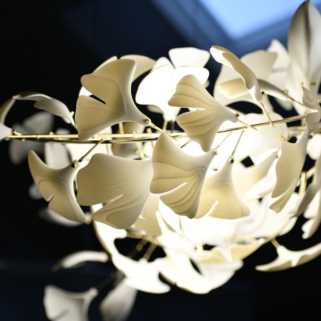 Ginkgo Tree Ceramic Petal Chandelier 70 in x 27.6 in Gold Indoor Ceiling Light | Thomler
