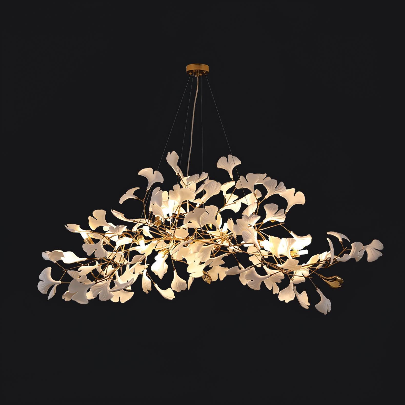 Ginkgo Tree Ceramic Petal Chandelier 70 in x 27.6 in Gold Indoor Ceiling Light | Thomler