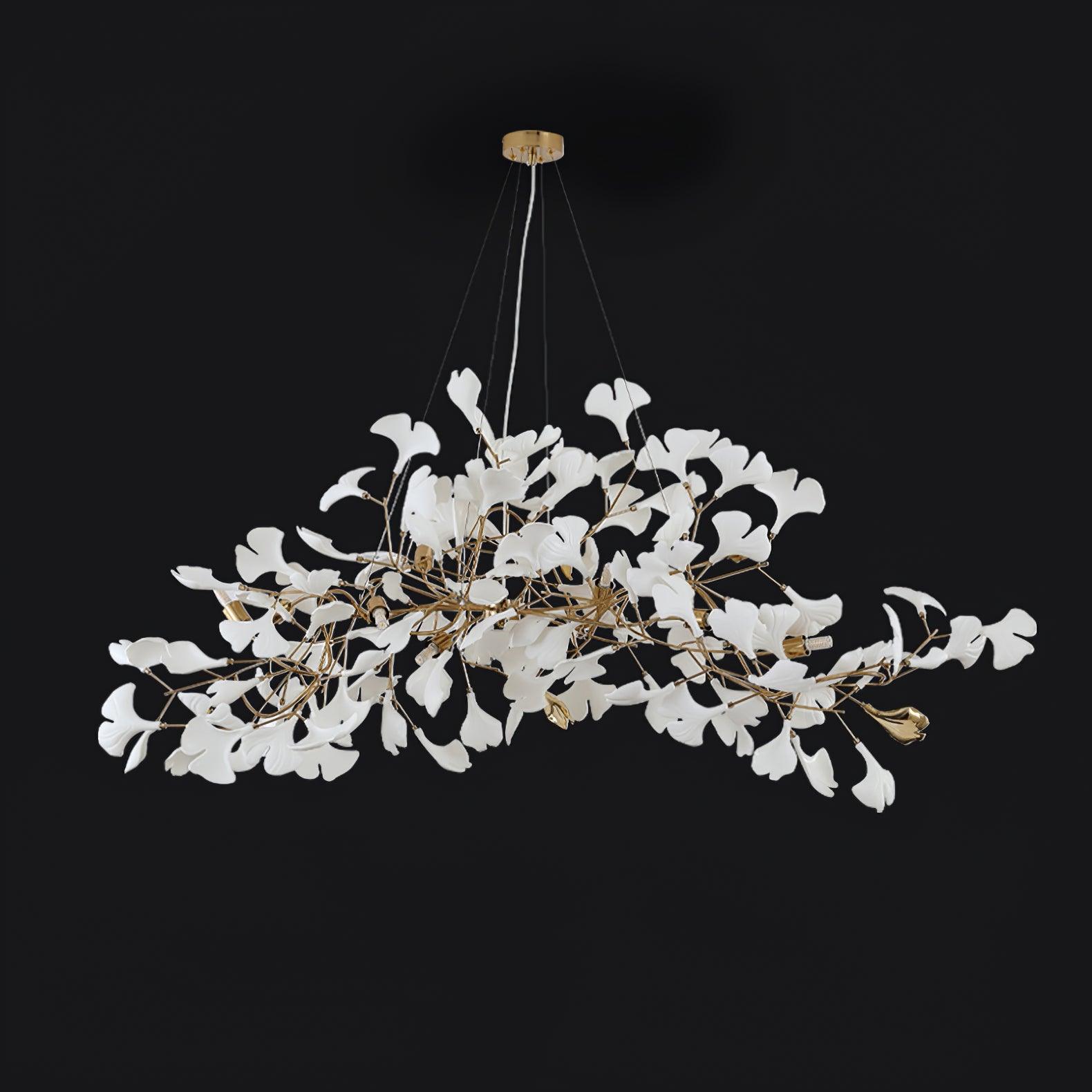 Ginkgo Tree Ceramic Petal Chandelier 70 in x 27.6 in Gold Indoor Ceiling Light | Thomler