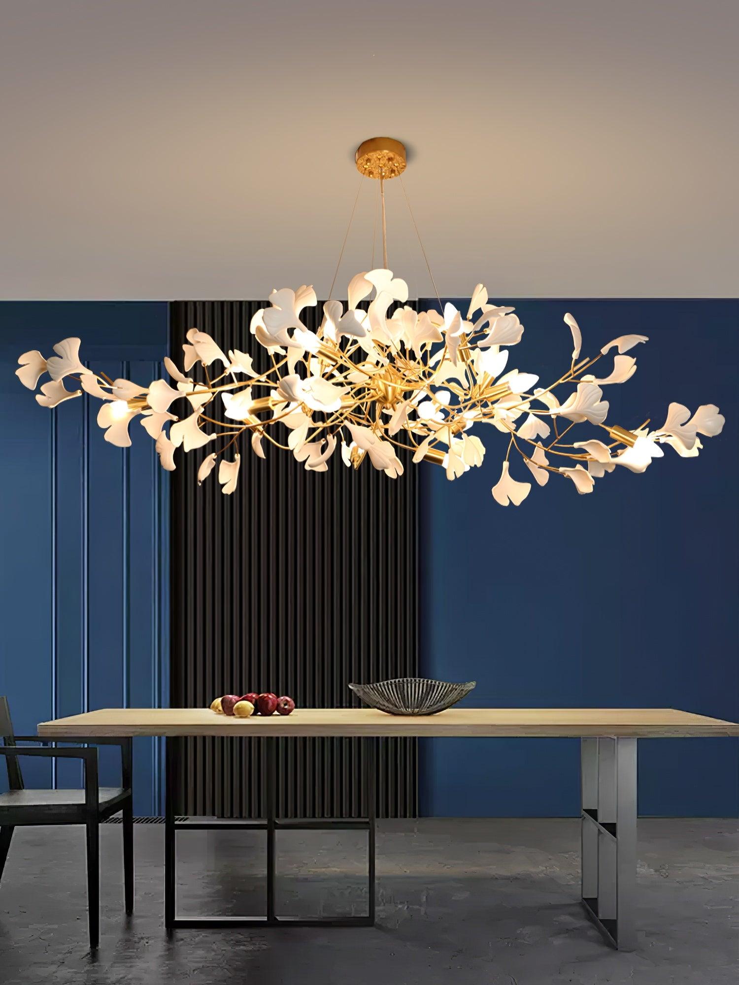 Ginkgo Tree Ceramic Petal Chandelier 70 in x 27.6 in Gold Indoor Ceiling Light | Thomler