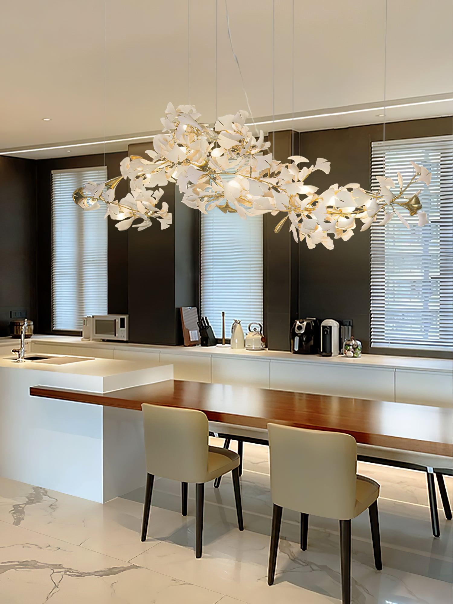 Ginkgo Tree Ceramic Petal Chandelier 70 in x 27.6 in Gold Indoor Ceiling Light | Thomler