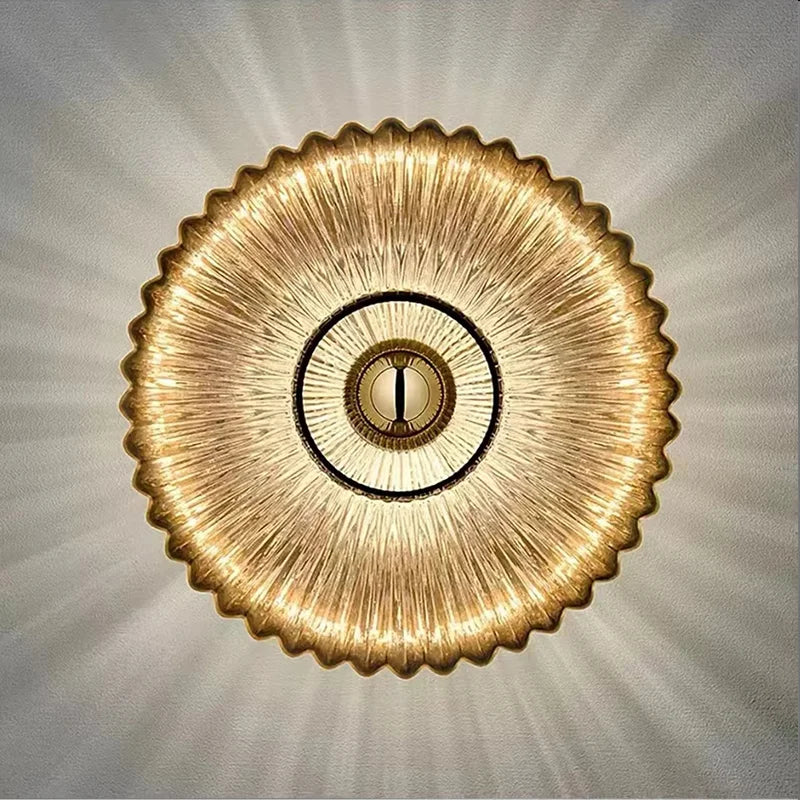 Wall Lamp Ribbed Glass Amber Gold Indoor Decorative Accent Lighting Art Deco Boho Bedroom Hallway Living Room Sconce | Thomler