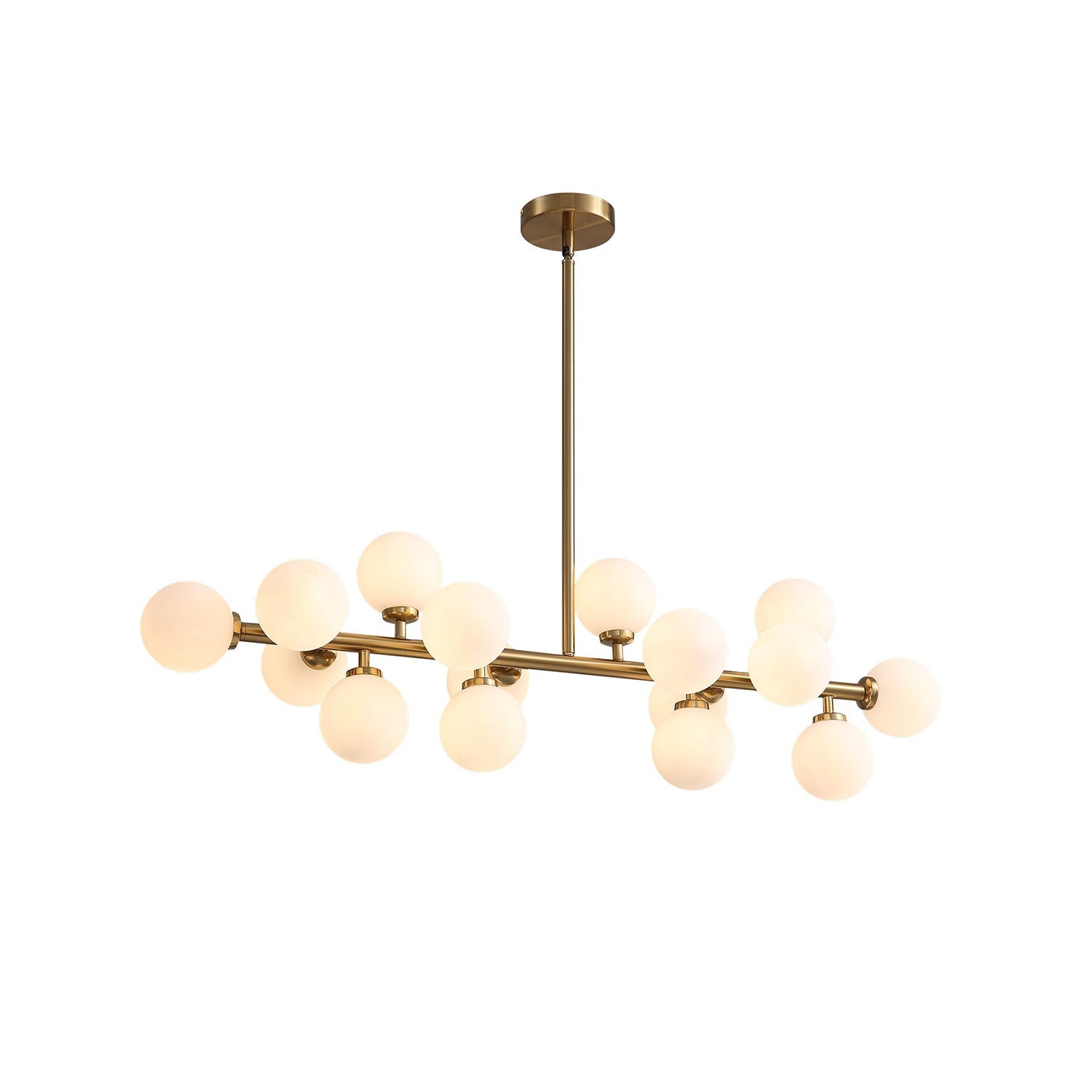 16-Light Linear Island Chandelier with Frosted Glass Globes Gold Finish for Dining Room Kitchen | Thomler