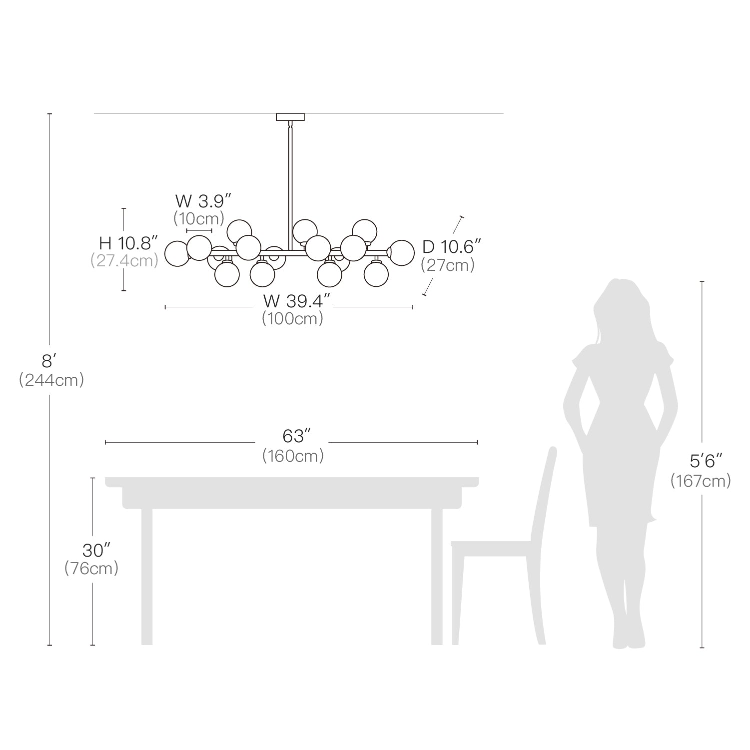 16-Light Linear Island Chandelier with Frosted Glass Globes Gold Finish for Dining Room Kitchen | Thomler