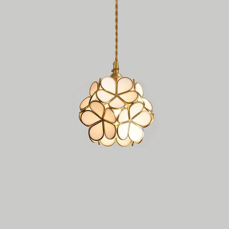 Pendant Light Brass Glass 7.9 in Petal Shape Indoor Ceiling Lamp Adjustable Hanging Height | Thomler