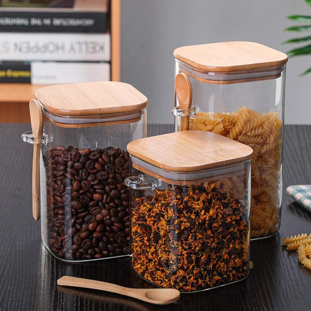 Storage Container Bamboo Glass 3-Piece 8 in Kitchen Pantry Airtight Sustainable Organization Set | Thomler