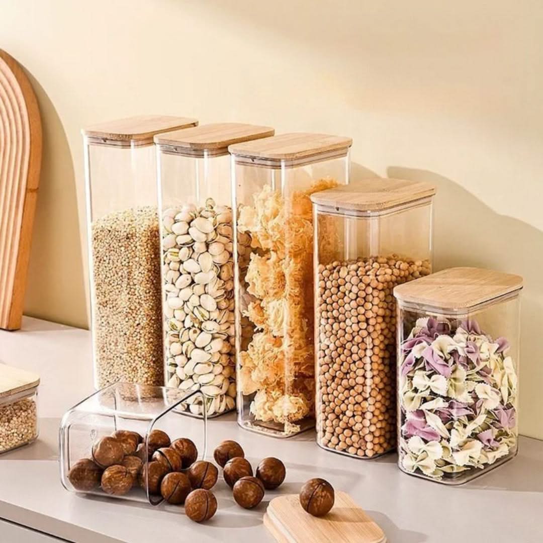Airtight Food Canister with Wood Lid – Clear Container for Pantry Staples, Dry Goods & Countertop Organization | Thomler