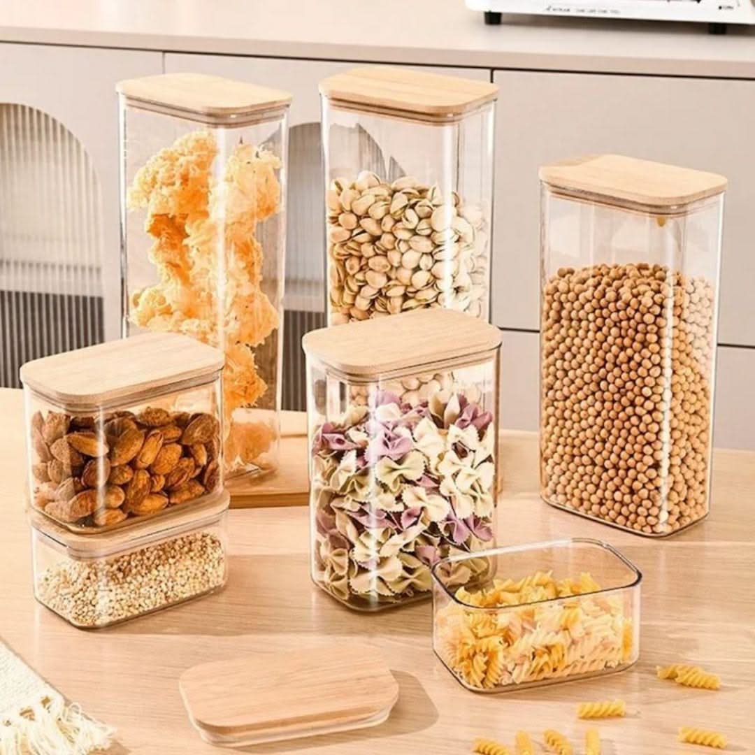 Airtight Food Canister with Wood Lid – Clear Container for Pantry Staples, Dry Goods & Countertop Organization | Thomler