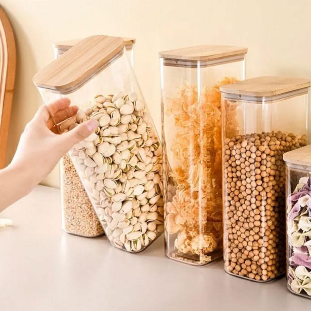 Airtight Food Canister with Wood Lid – Clear Container for Pantry Staples, Dry Goods & Countertop Organization | Thomler