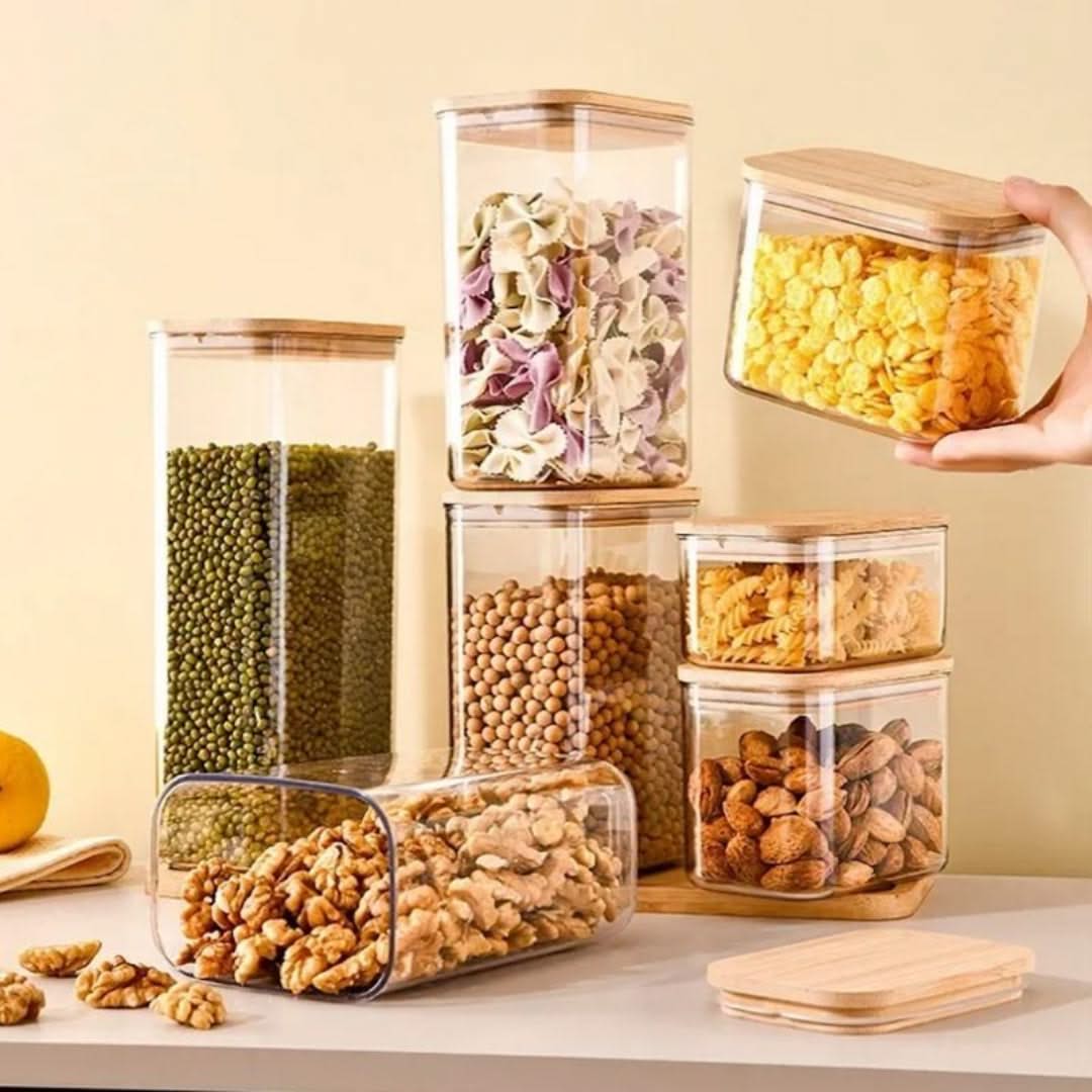 Airtight Food Canister with Wood Lid – Clear Container for Pantry Staples, Dry Goods & Countertop Organization | Thomler