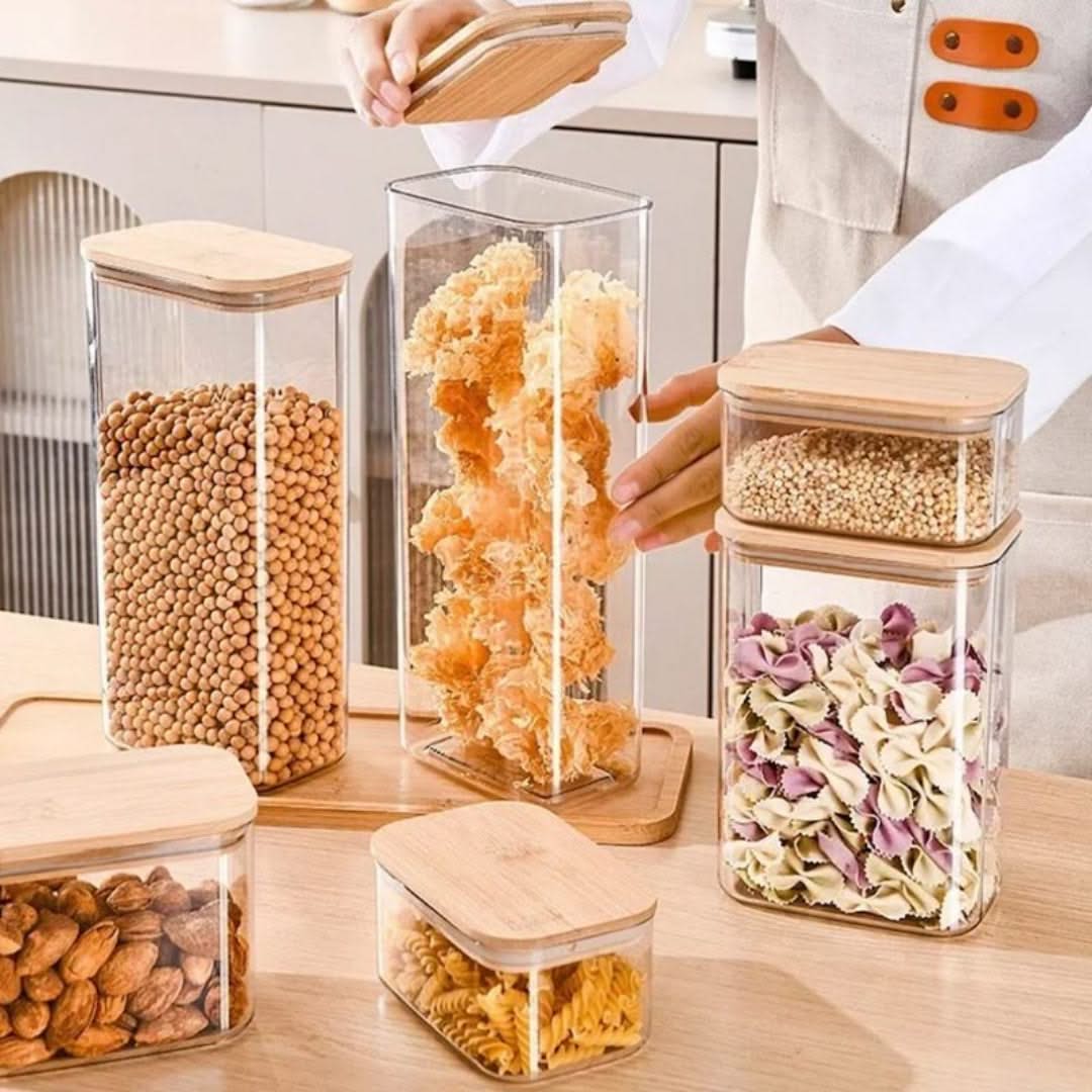 Airtight Food Canister with Wood Lid – Clear Container for Pantry Staples, Dry Goods & Countertop Organization | Thomler