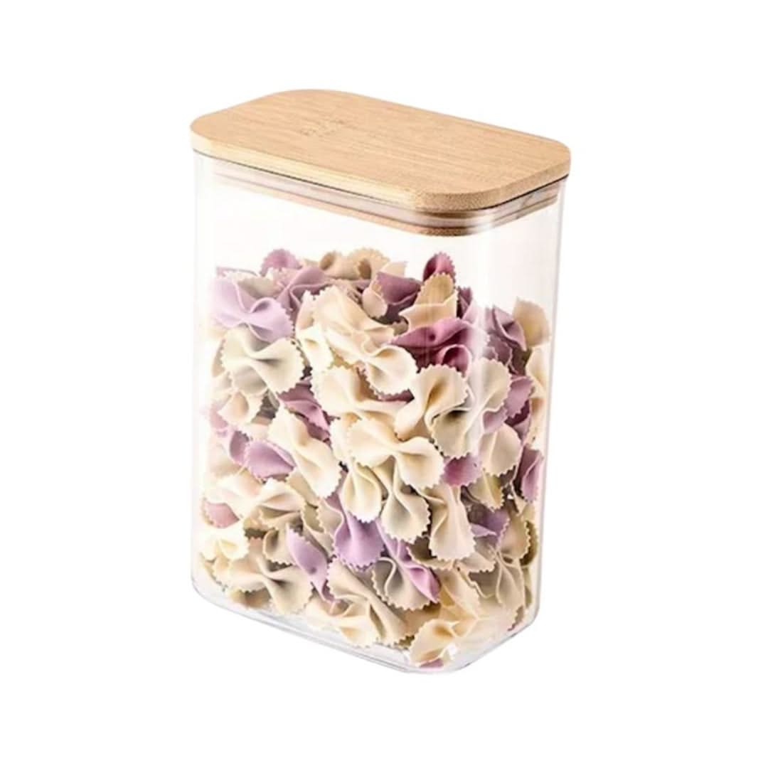 Airtight Food Canister with Wood Lid – Clear Container for Pantry Staples, Dry Goods & Countertop Organization | Thomler