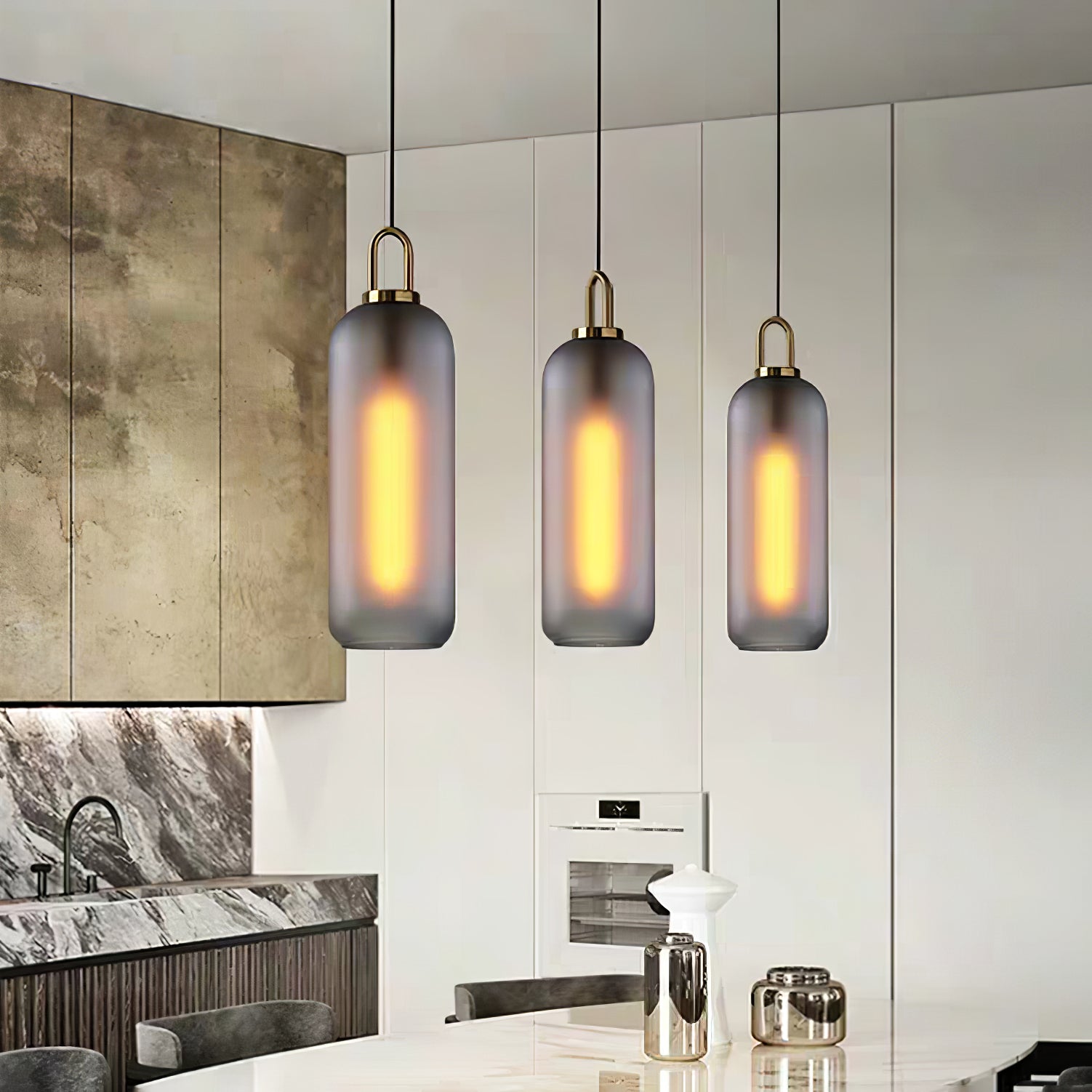 Pendant Light Glass Metal 11.8 in Hanging Living Room Bedroom Ceiling Adjustable Modern Minimalist Lighting Fixture | Thomler