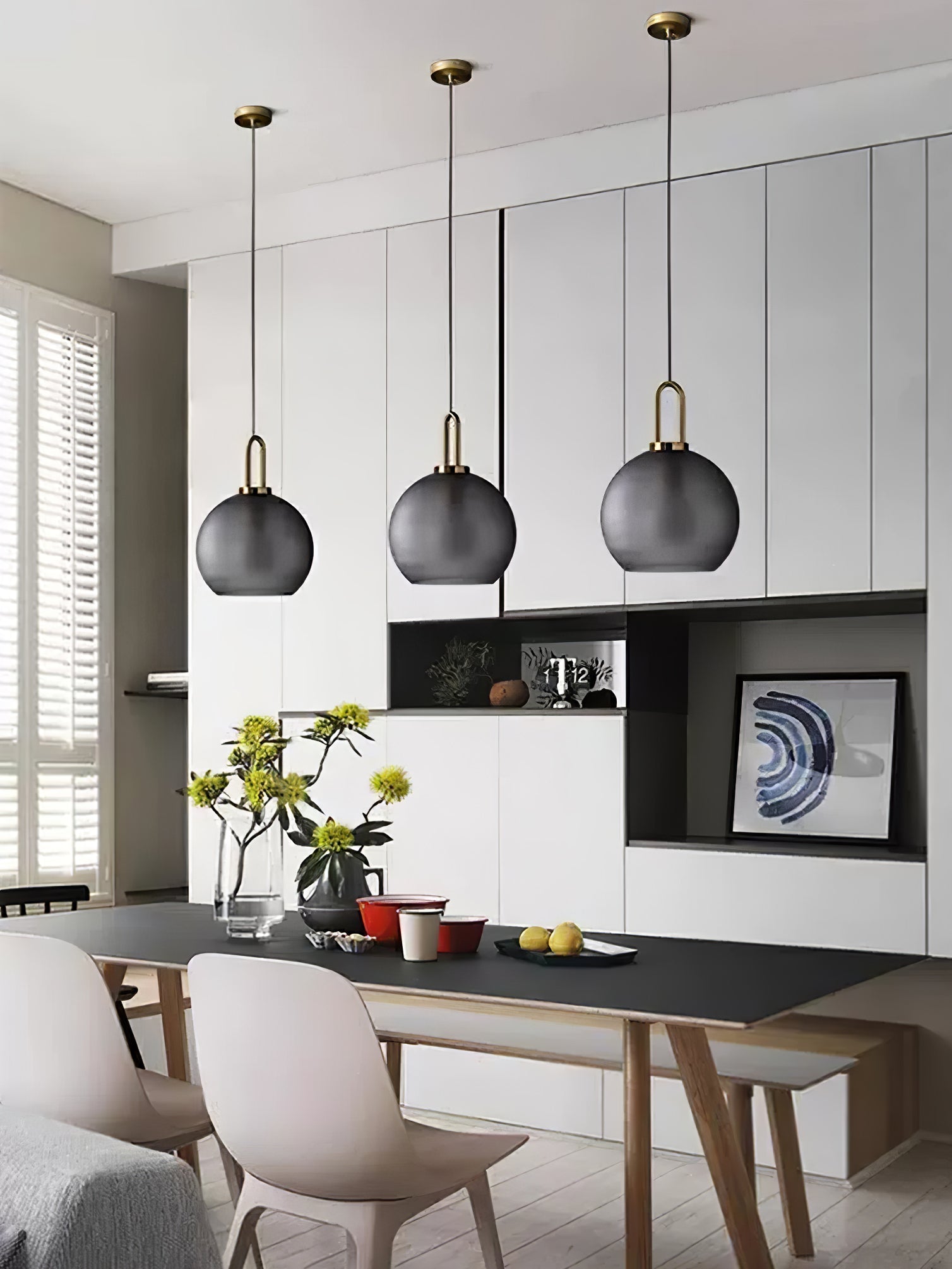 Pendant Light Glass Metal 11.8 in Hanging Living Room Bedroom Ceiling Adjustable Modern Minimalist Lighting Fixture | Thomler