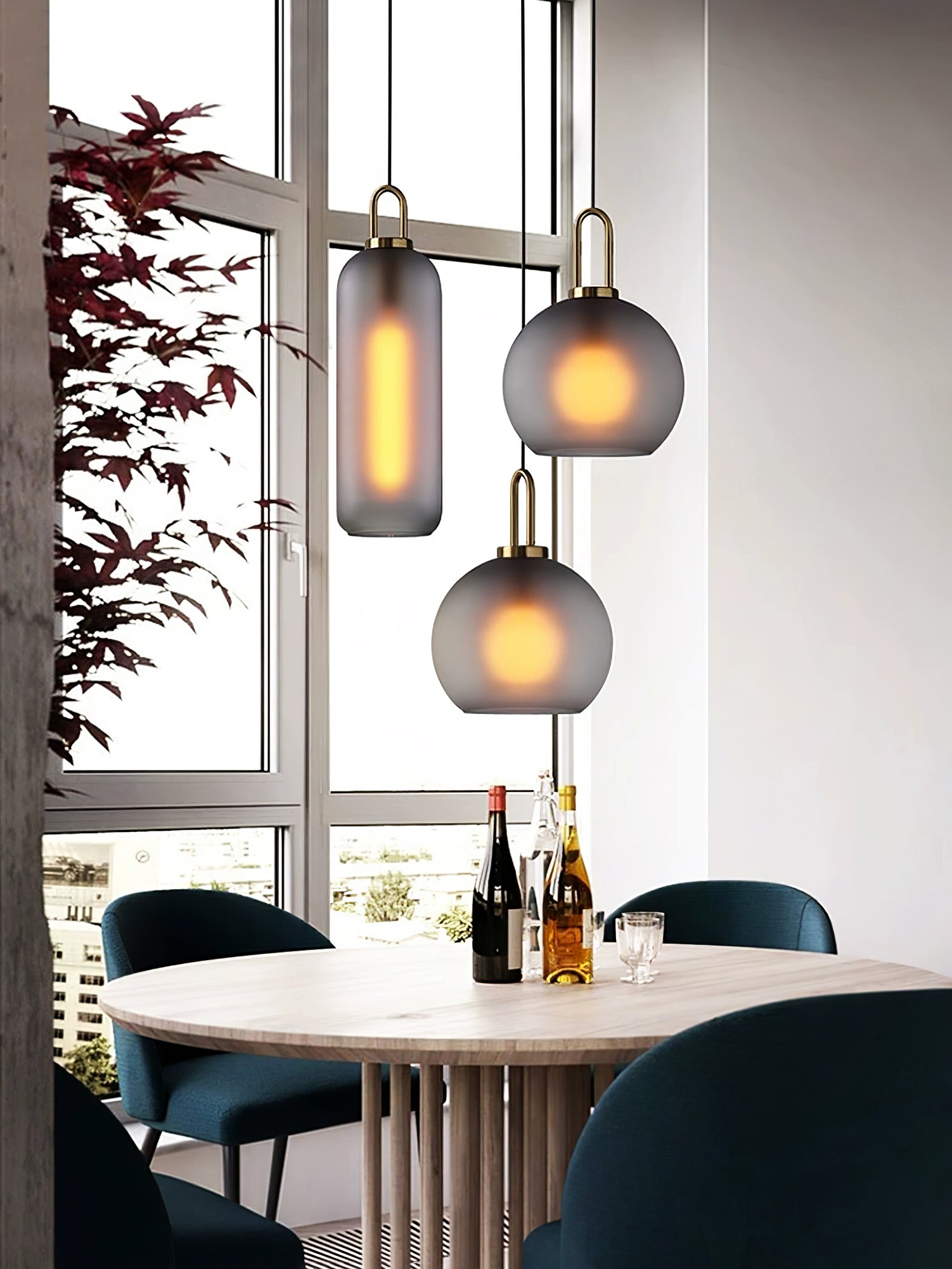 Pendant Light Glass Metal 11.8 in Hanging Living Room Bedroom Ceiling Adjustable Modern Minimalist Lighting Fixture | Thomler