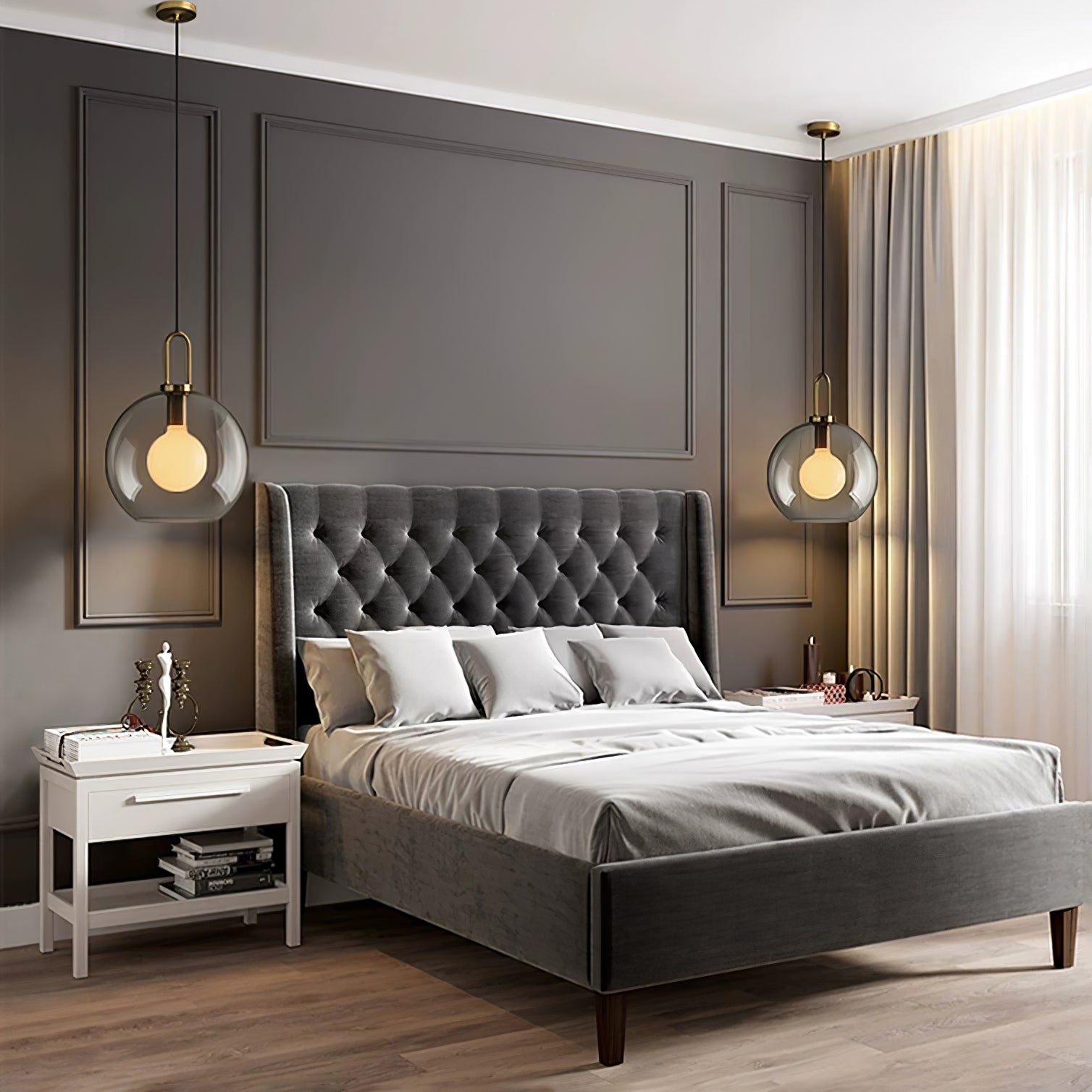 Pendant Light Glass Metal 11.8 in Hanging Living Room Bedroom Ceiling Adjustable Modern Minimalist Lighting Fixture | Thomler