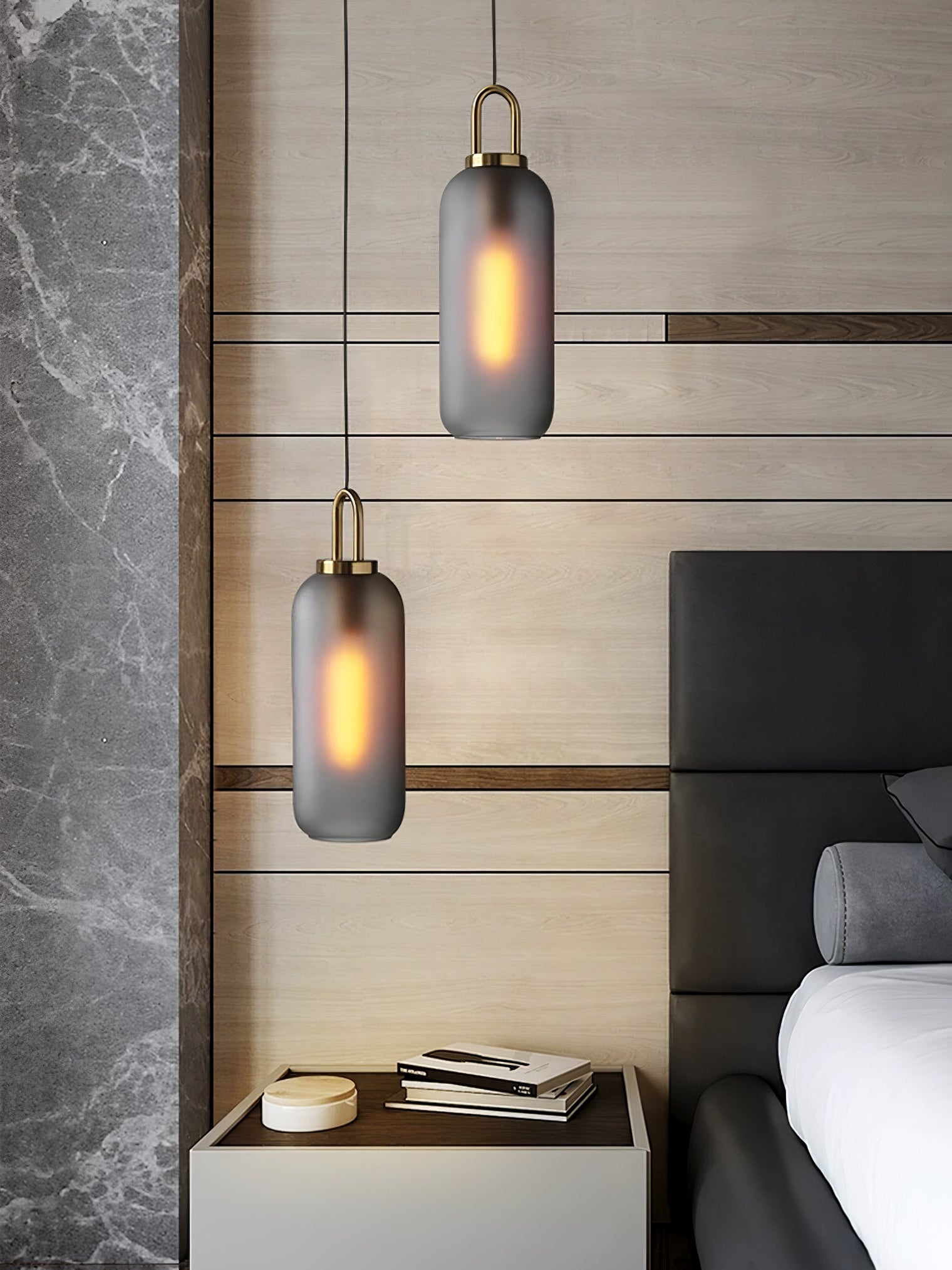 Pendant Light Glass Metal 11.8 in Hanging Living Room Bedroom Ceiling Adjustable Modern Minimalist Lighting Fixture | Thomler