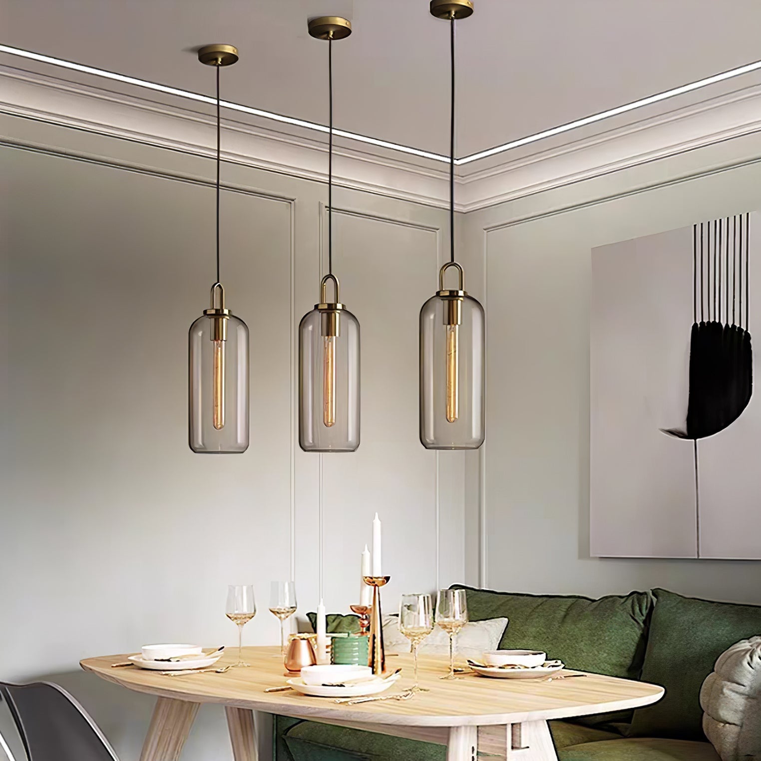 Pendant Light Glass Metal 11.8 in Hanging Living Room Bedroom Ceiling Adjustable Modern Minimalist Lighting Fixture | Thomler
