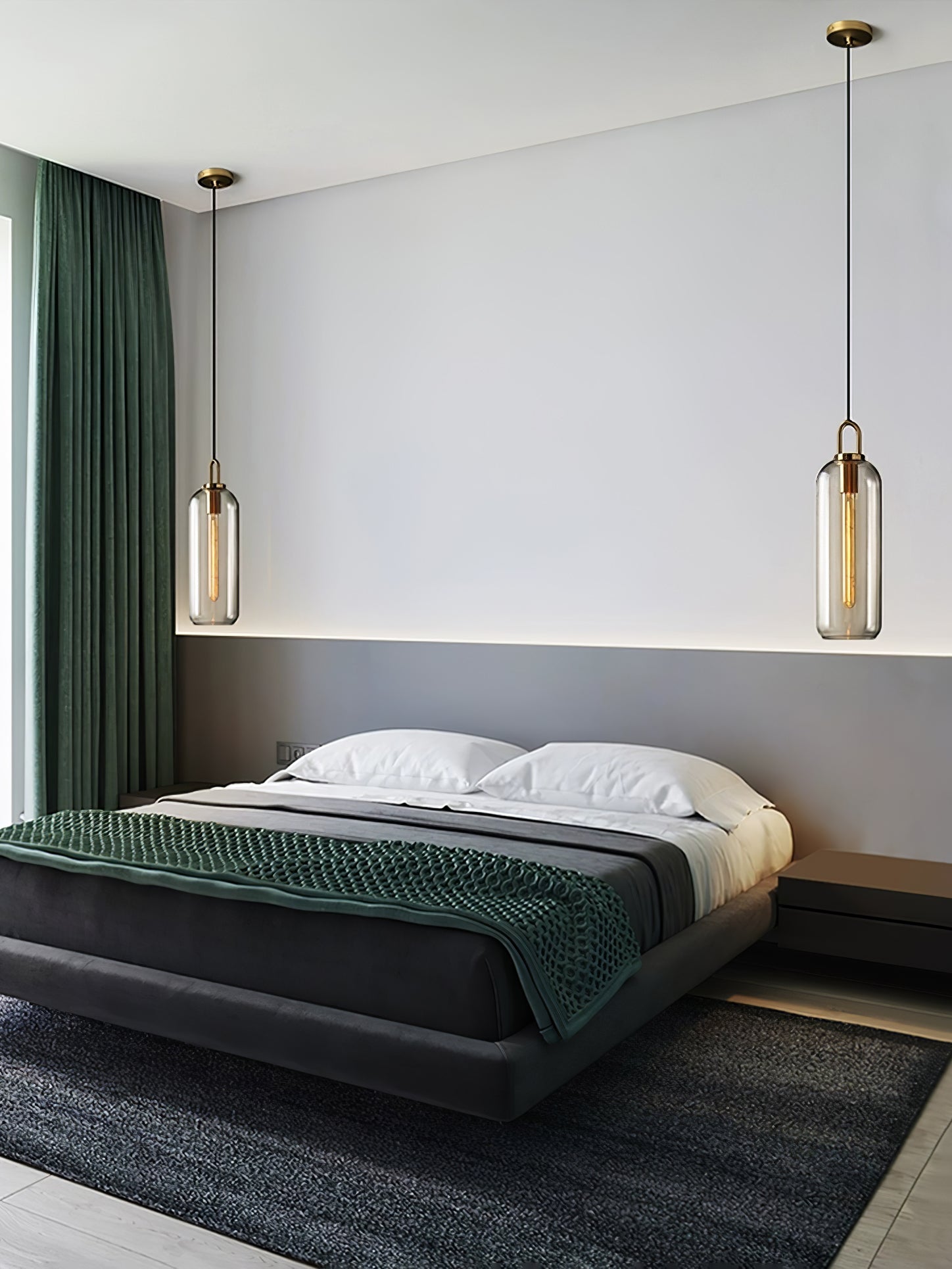 Pendant Light Glass Metal 11.8 in Hanging Living Room Bedroom Ceiling Adjustable Modern Minimalist Lighting Fixture | Thomler