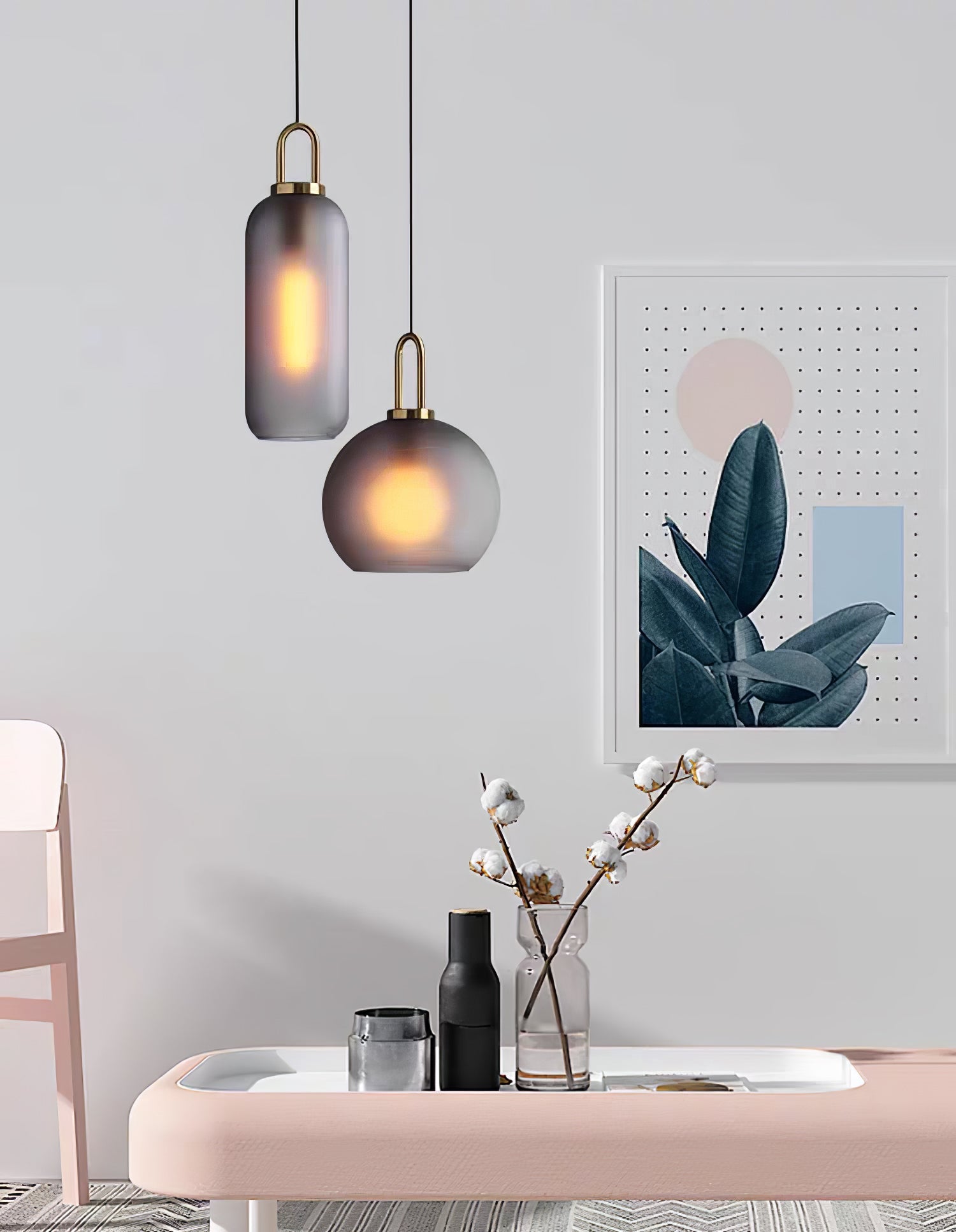 Pendant Light Glass Metal 11.8 in Hanging Living Room Bedroom Ceiling Adjustable Modern Minimalist Lighting Fixture | Thomler