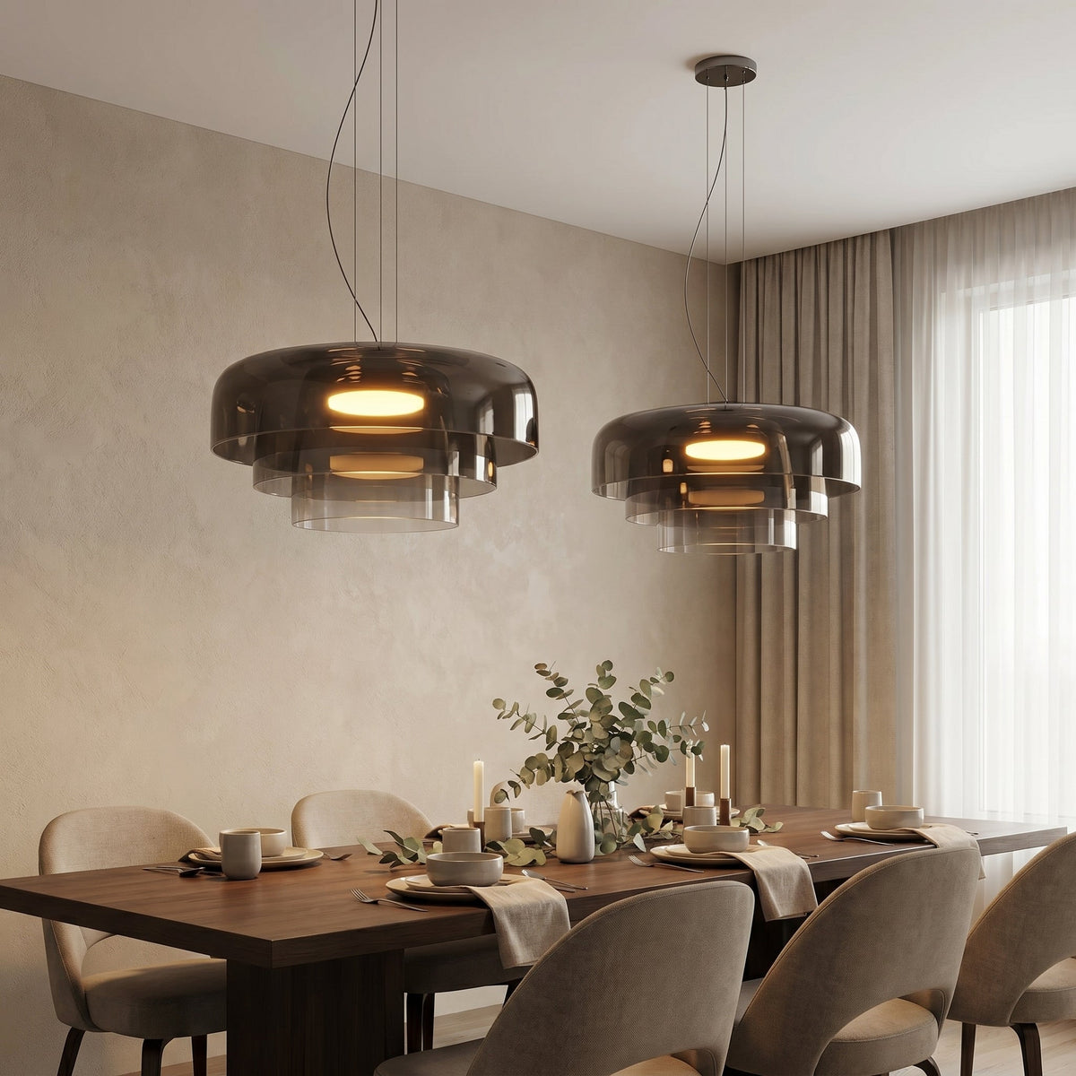 Hand-Blown Glass Pendant Light Fixture – 17 in Sculptural Dome Shade with Adjustable Cord for Kitchen Island, Dining Room, Entryway – Warm | Thomler