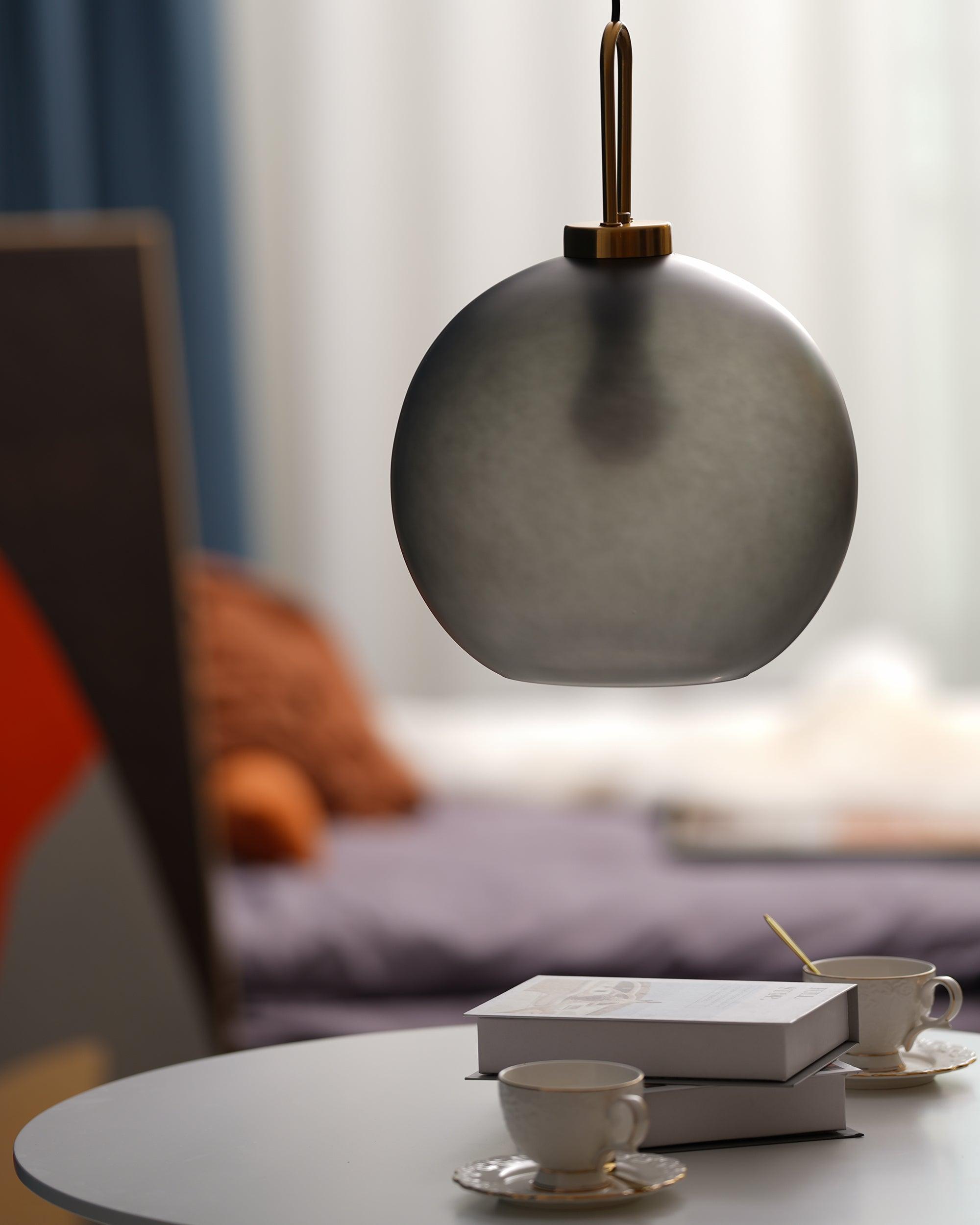 Pendant Light Glass Metal 11.8 in Hanging Living Room Bedroom Ceiling Adjustable Modern Minimalist Lighting Fixture | Thomler