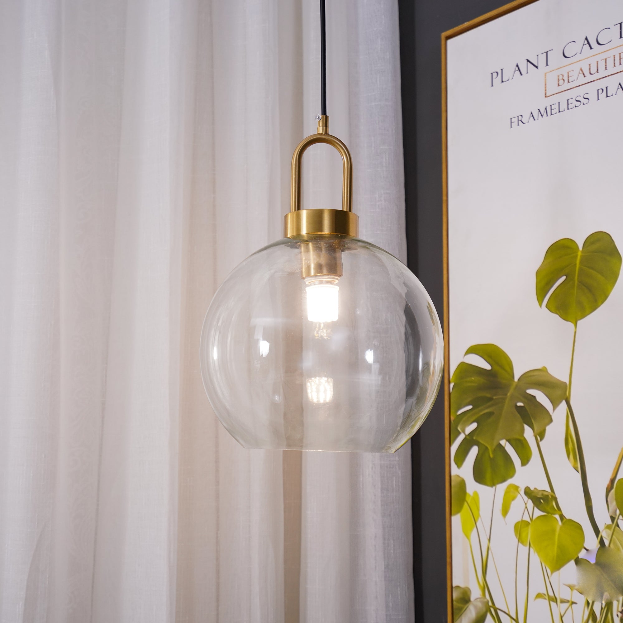 Pendant Light Glass Metal 11.8 in Hanging Living Room Bedroom Ceiling Adjustable Modern Minimalist Lighting Fixture | Thomler