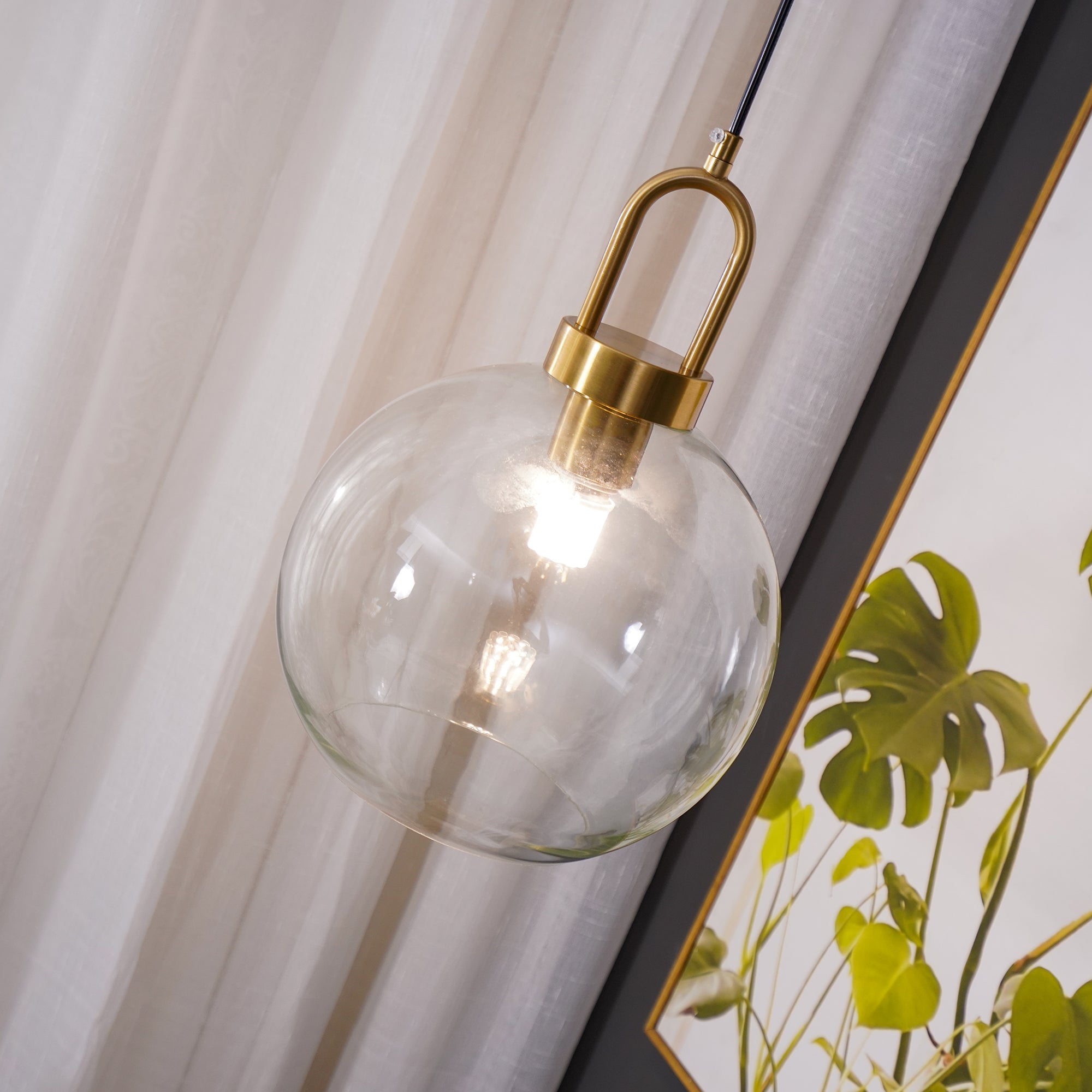 Pendant Light Glass Metal 11.8 in Hanging Living Room Bedroom Ceiling Adjustable Modern Minimalist Lighting Fixture | Thomler