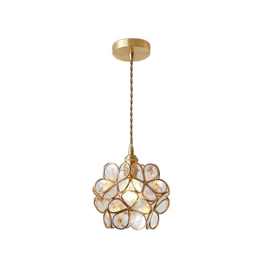 Pendant Light Brass Glass 7.9 in Petal Shape Indoor Ceiling Lamp Adjustable Hanging Height | Thomler