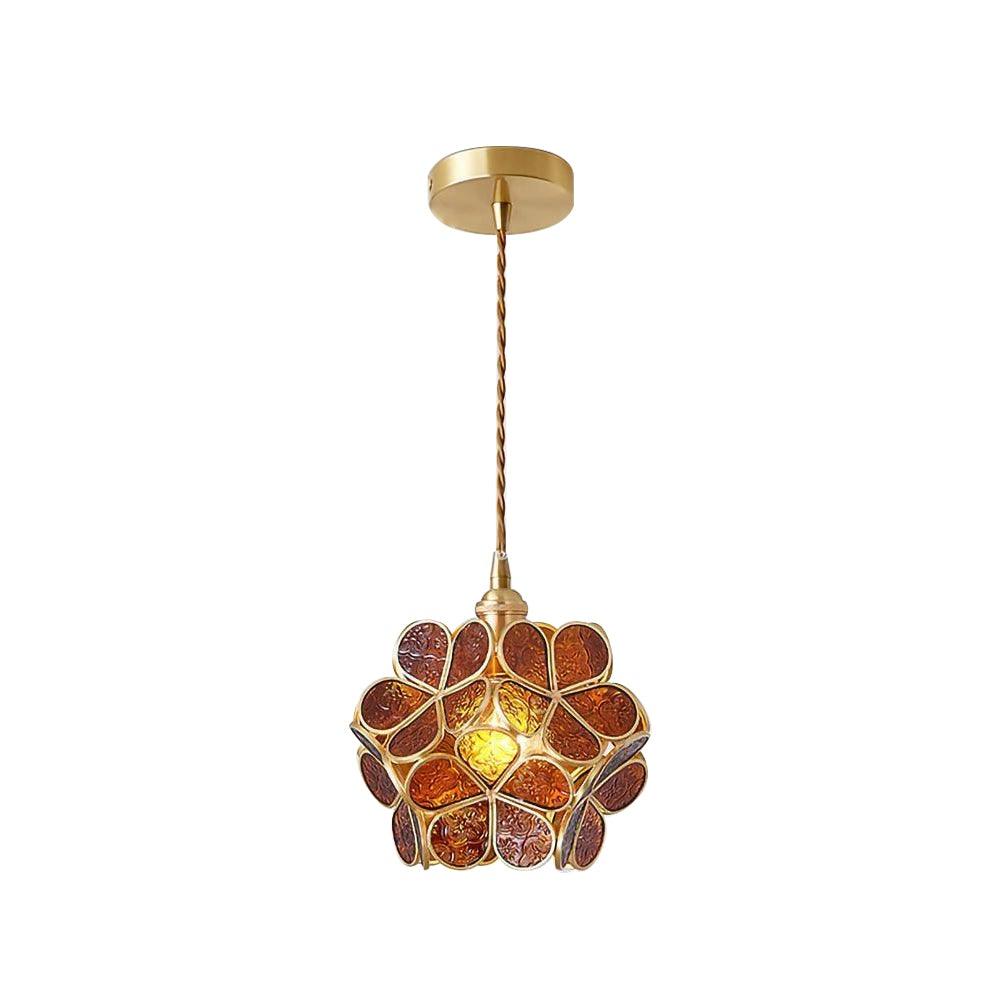 Pendant Light Brass Glass 7.9 in Petal Shape Indoor Ceiling Lamp Adjustable Hanging Height | Thomler
