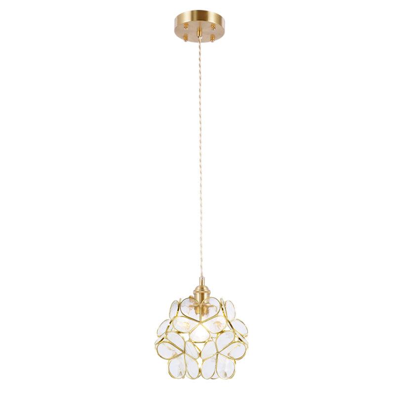 Pendant Light Brass Glass 7.9 in Petal Shape Indoor Ceiling Lamp Adjustable Hanging Height | Thomler