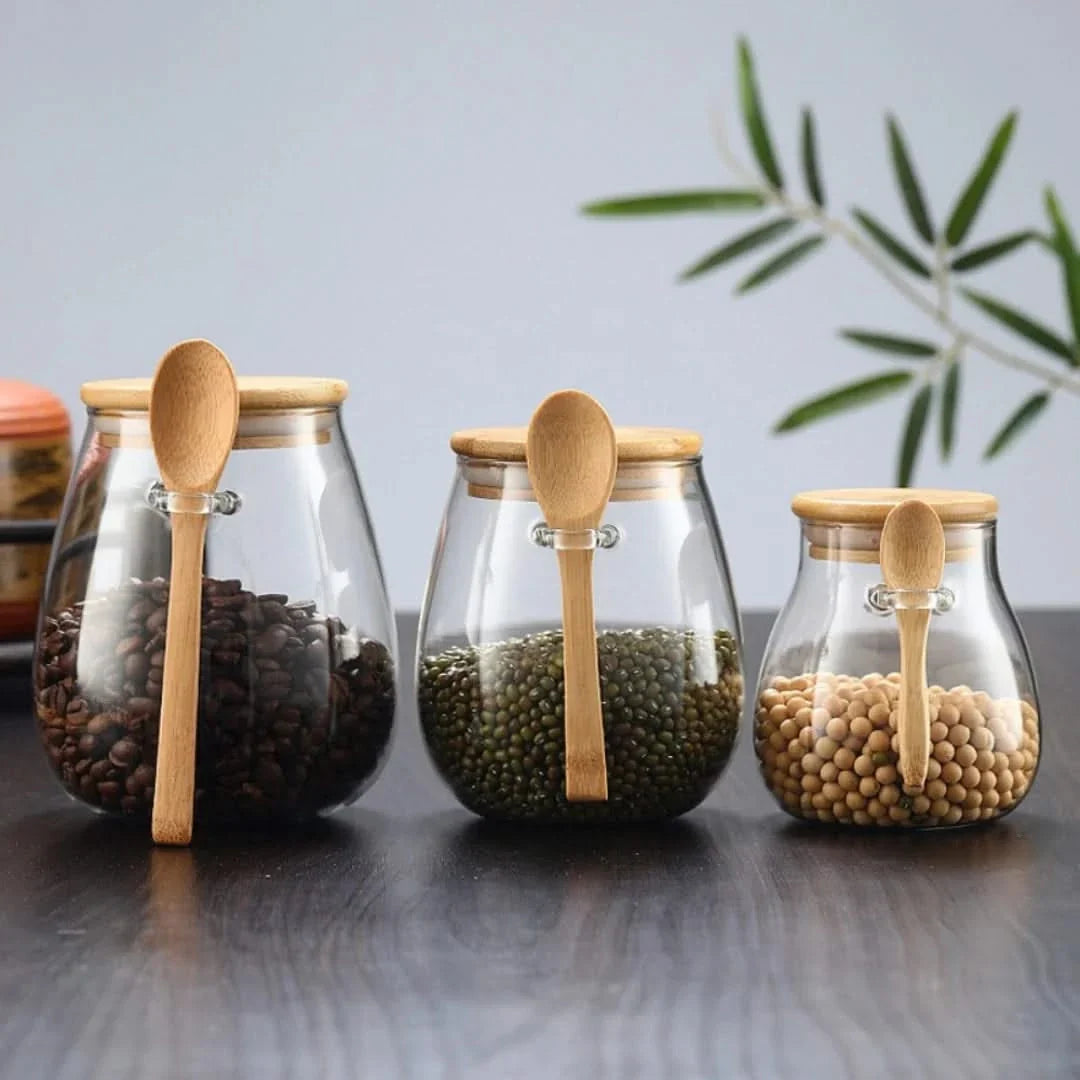Bamboo-Lid Canister with Integrated Scoop – Borosilicate Container for Pantry Organization & Dry Food Storage | Thomler