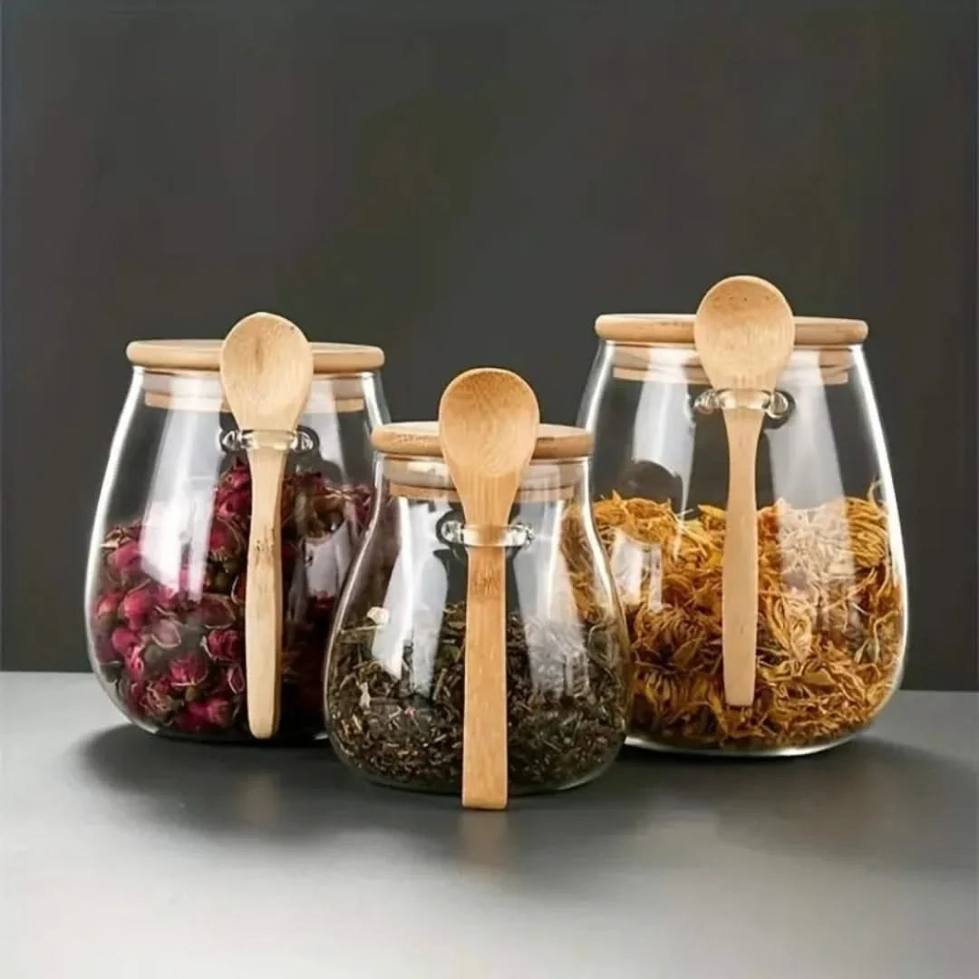 Bamboo-Lid Canister with Integrated Scoop – Borosilicate Container for Pantry Organization & Dry Food Storage | Thomler