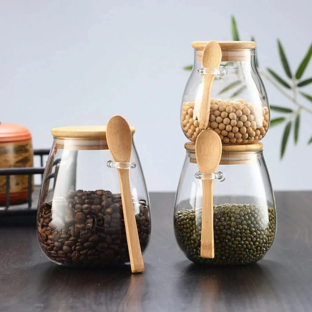 Bamboo-Lid Canister with Integrated Scoop – Borosilicate Container for Pantry Organization & Dry Food Storage | Thomler