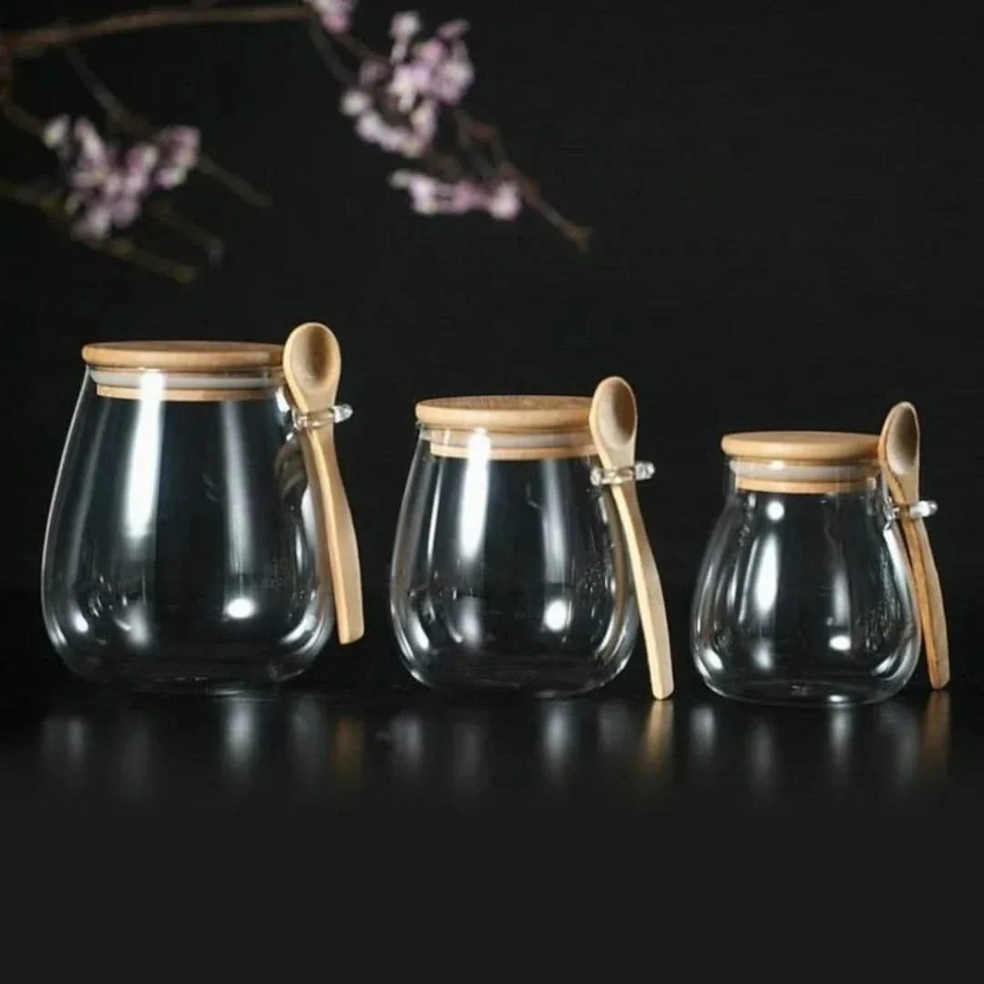 Bamboo-Lid Canister with Integrated Scoop – Borosilicate Container for Pantry Organization & Dry Food Storage | Thomler